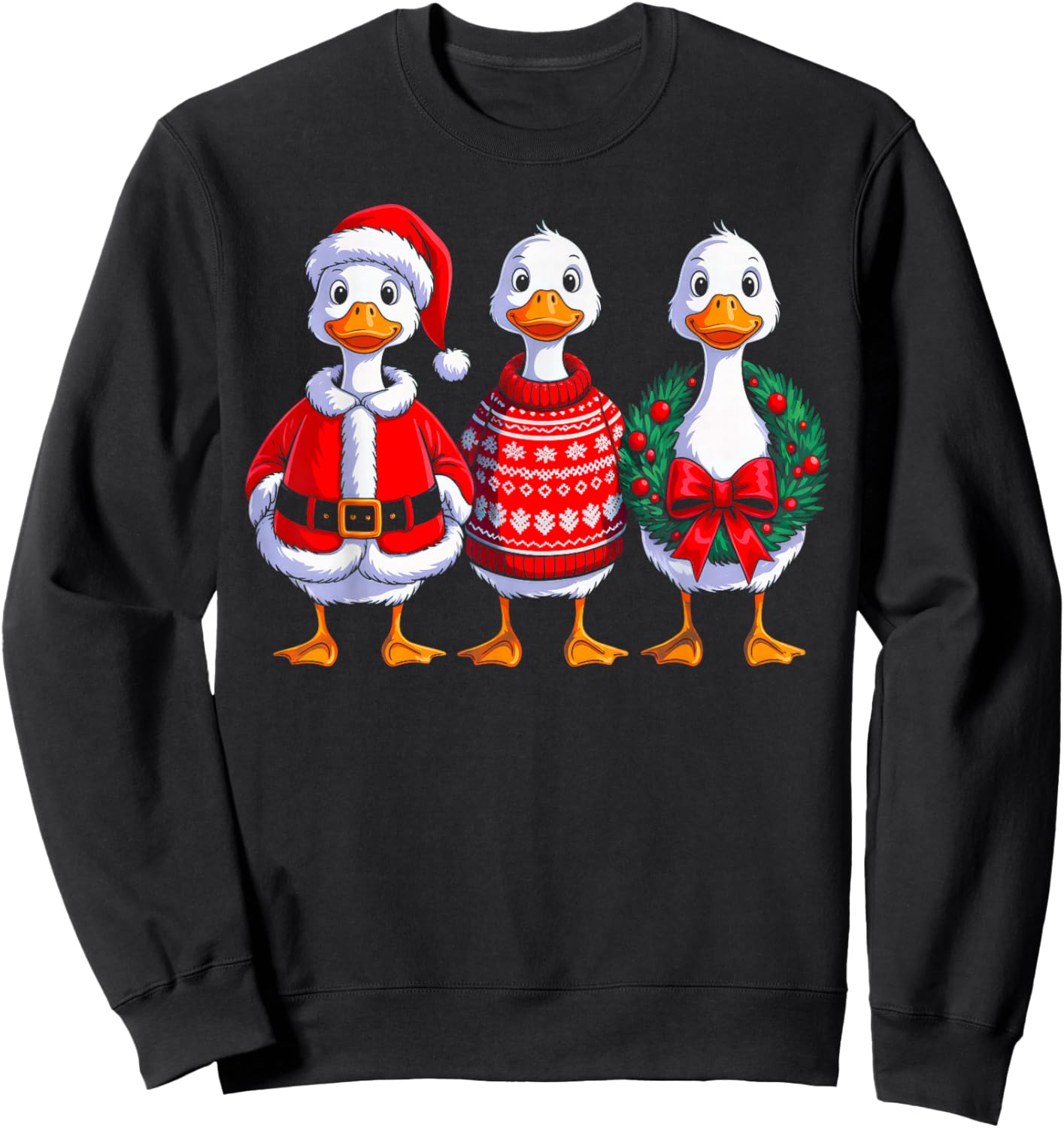Duck Christmas Lights Santa Hat Xmas Pajamas Duck Lovers Sweatshirt - Sweatshirt | Black