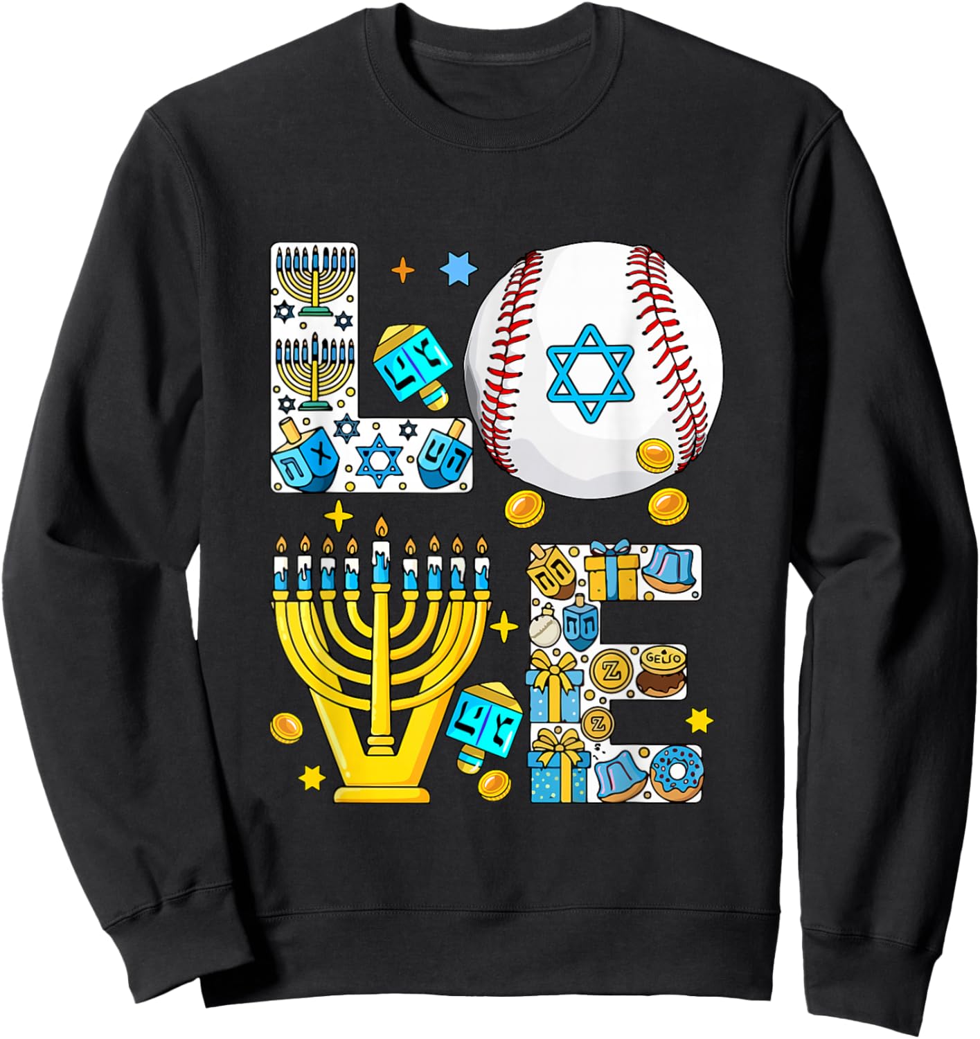 Love Hanukkah Menorah Costume Baseball Lover Player Team Sweatshirt - Sweatshirt | Black