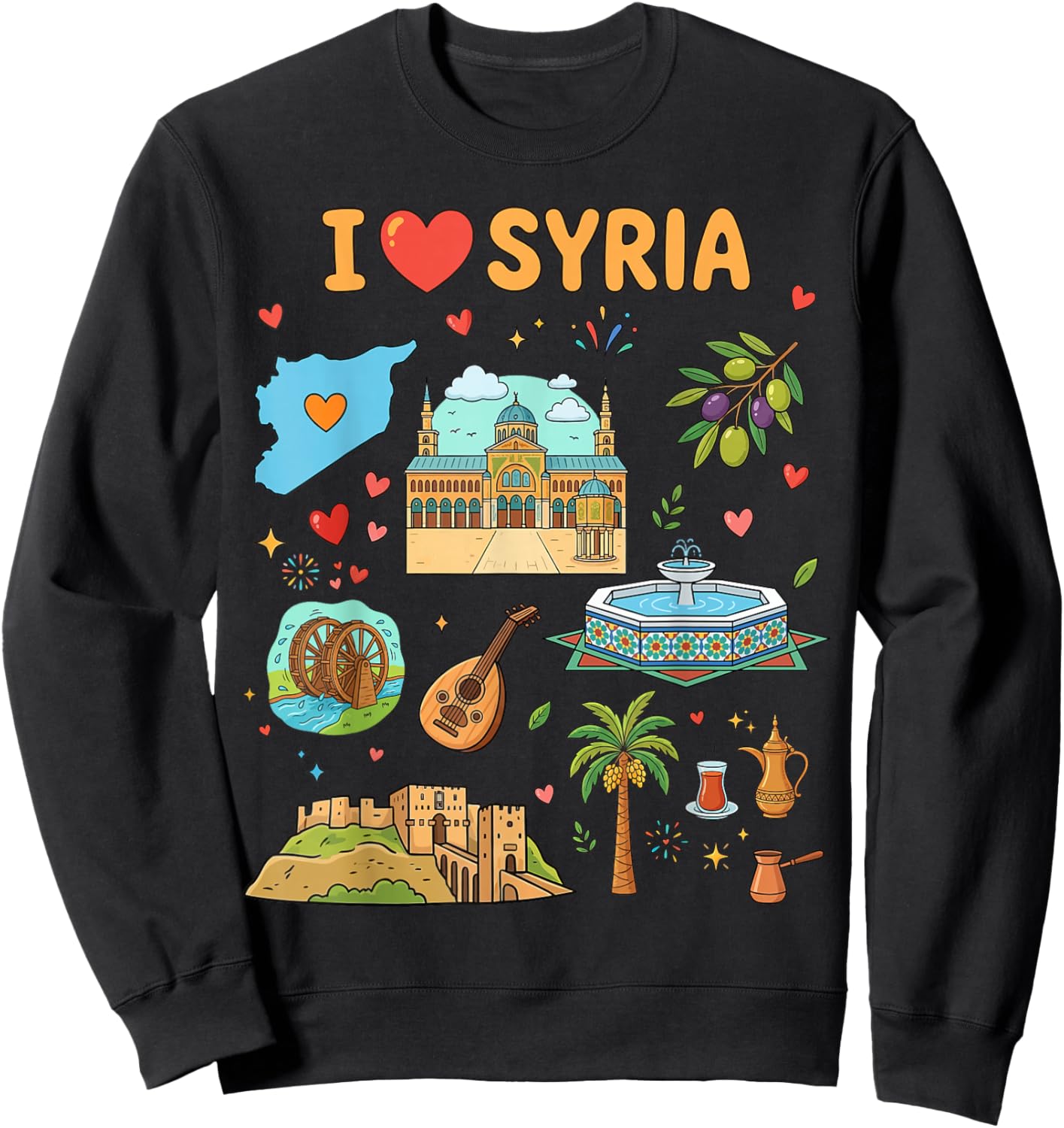 I Love Syria, Cute Cultural Icons Design, Syrian Heritage Sweatshirt - Sweatshirt | Black