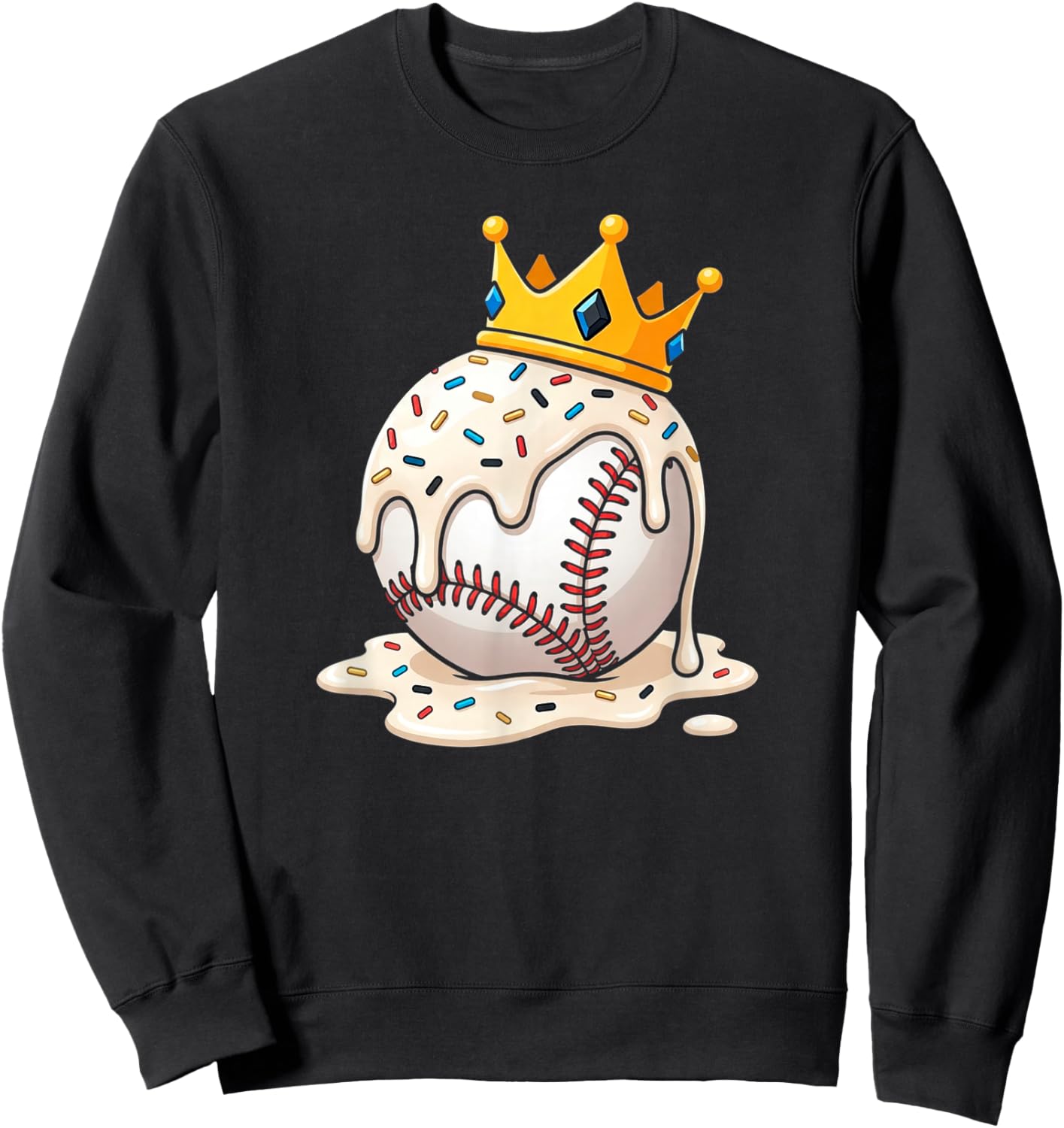 Baseball Drip Ice Cream Crown Melt Graphic Sweatshirt - Sweatshirt | Black