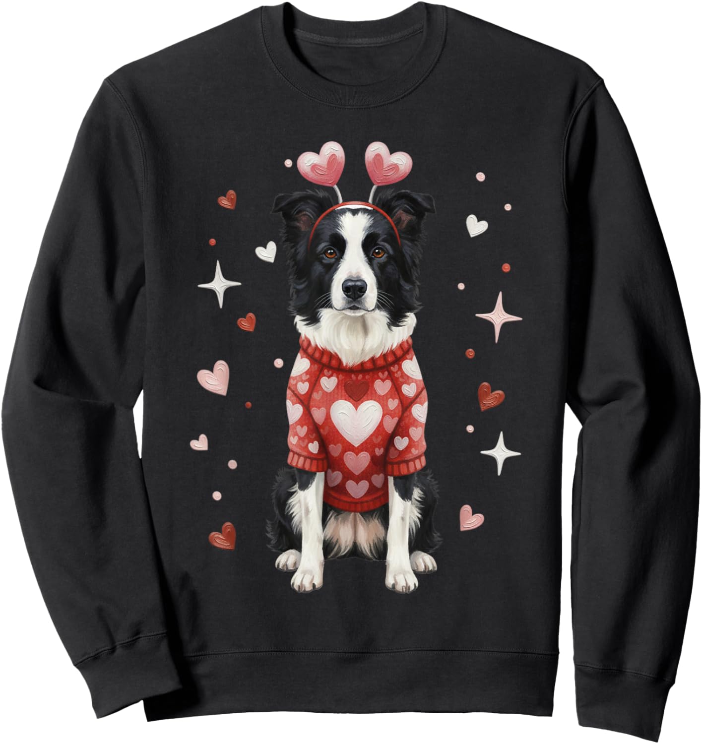 Cute Border Collie Valentine Heart Valentines Day Sweatshirt - Sweatshirt | Black