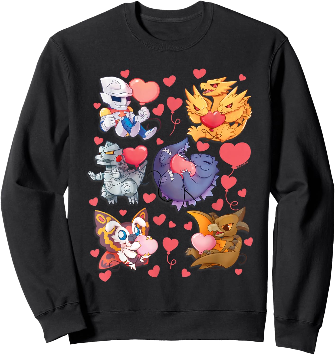 Godzilla Heart Character Collage Valentine's Day Love Kaiju Sweatshirt - Sweatshirt | Black