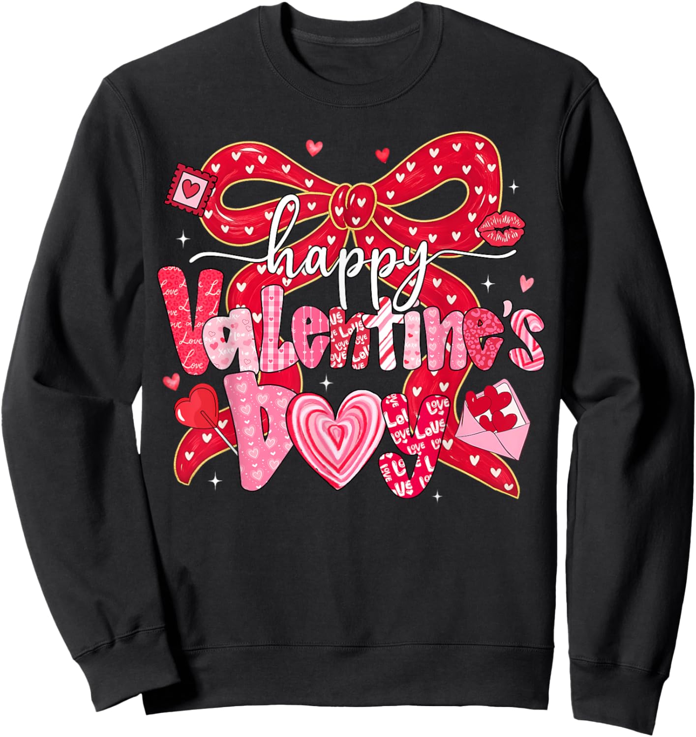 Coquette Bow Happy Valentine Heart Love Girl Women Kid Sweatshirt - Sweatshirt | Black