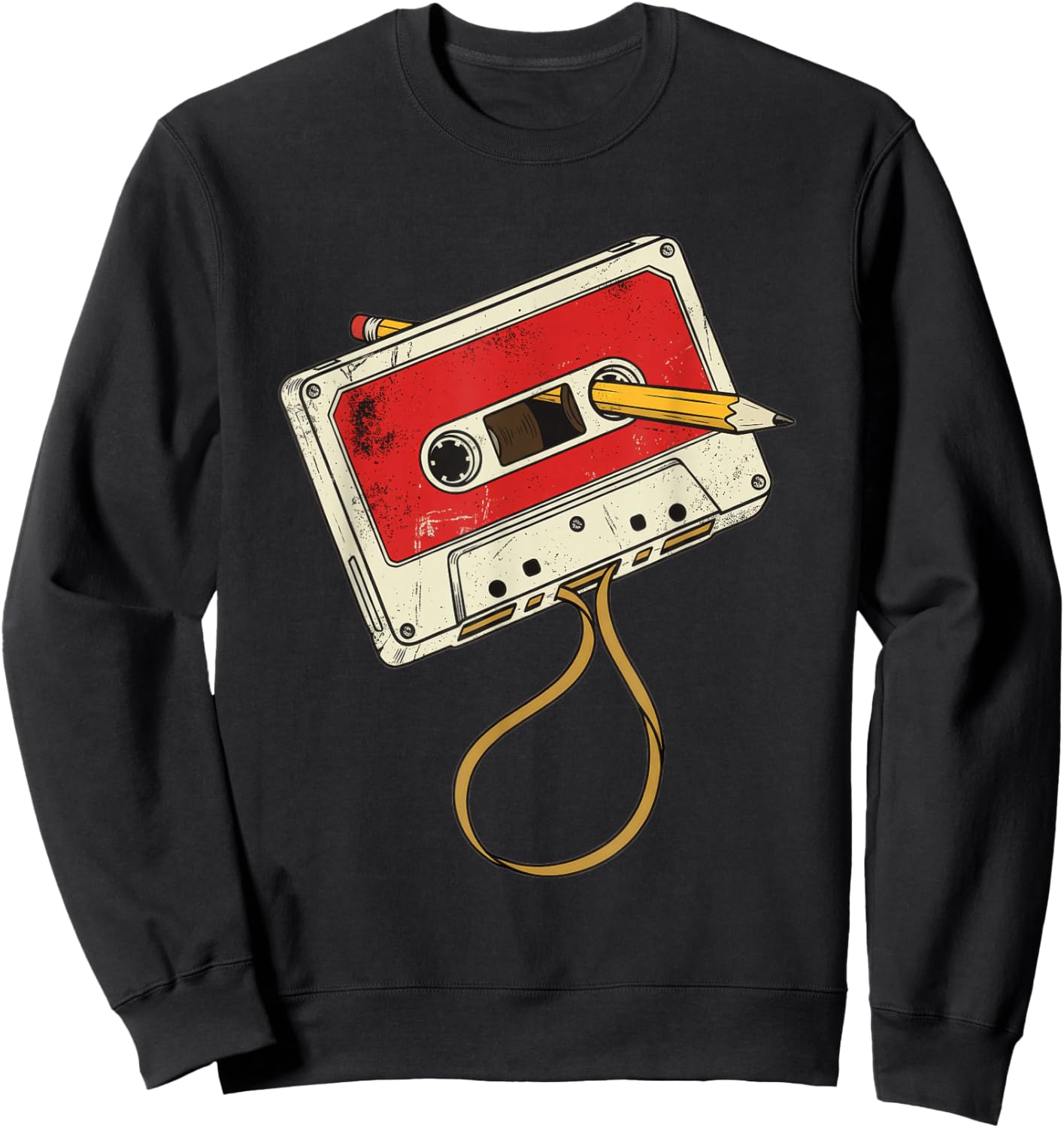 Retro Cassette Tape Rewind Pencil Drawing Sweatshirt - Sweatshirt | Black