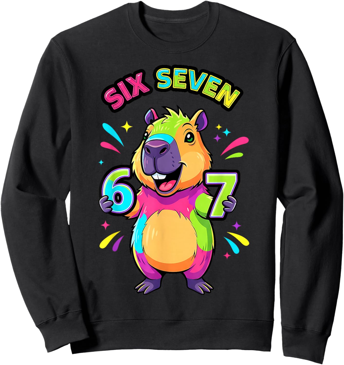 Funny Colorful Capybara Six Seven 67 Cartoon Kids Boys Sweatshirt - Sweatshirt | Black
