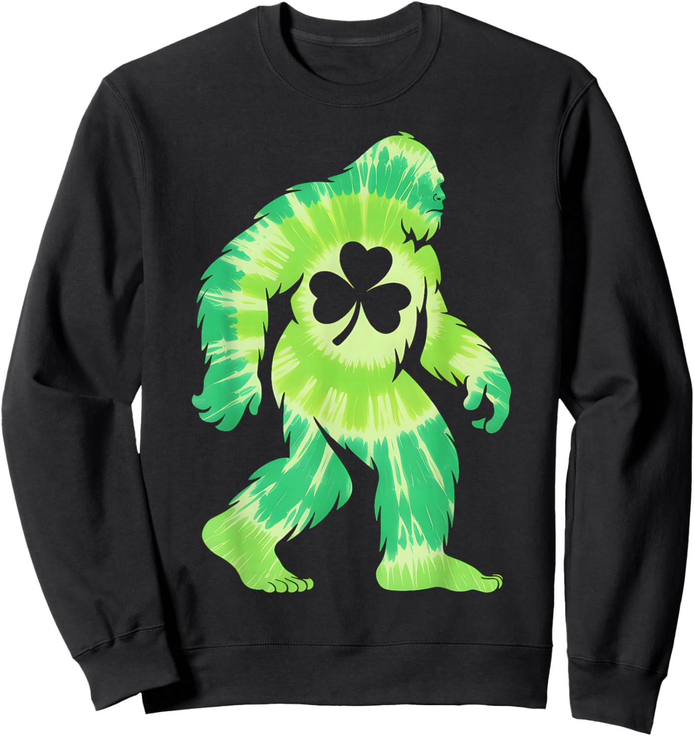 St Patricks Day Tie Dye Bigfoot Sasquatch Shamrock Irish Sweatshirt - Sweatshirt | Black
