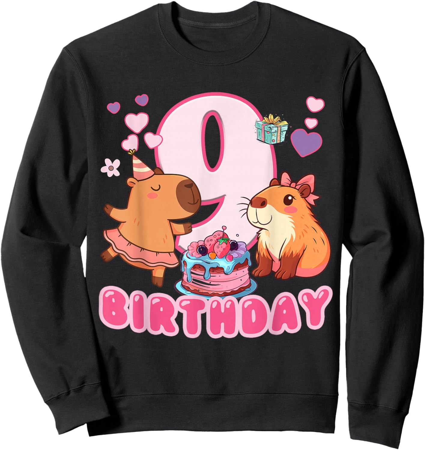 I'm 9 Year Old Capy Birthday to Me 9th Birthday Capybara Sweatshirt - Sweatshirt | Black