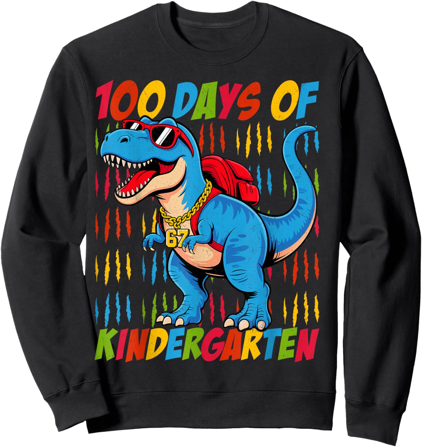 100 Days of Kindergarten Trex Dinosaur Kids Boys School Sweatshirt - Sweatshirt | Black