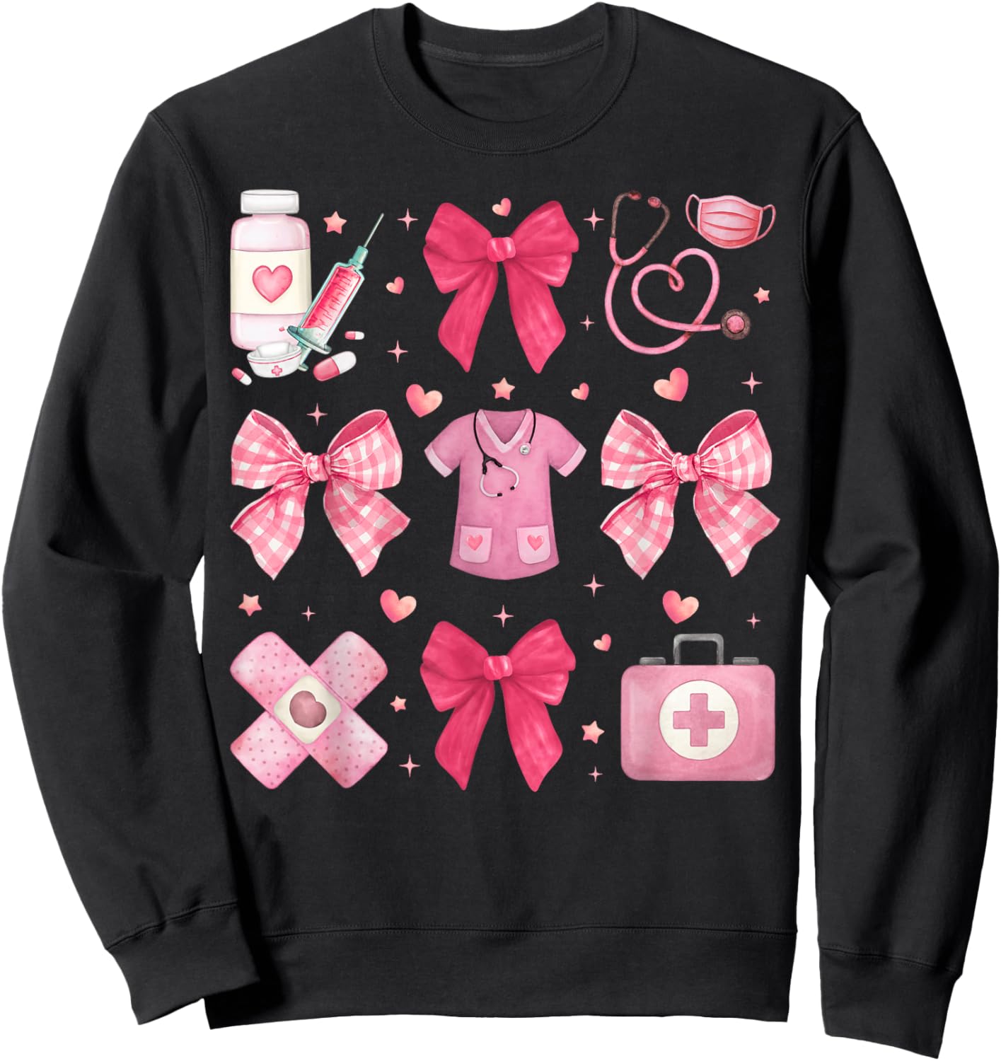 Nurse Valentines Coquette Bow Valentine Nursing RN PCT CNA Sweatshirt - Sweatshirt | Black