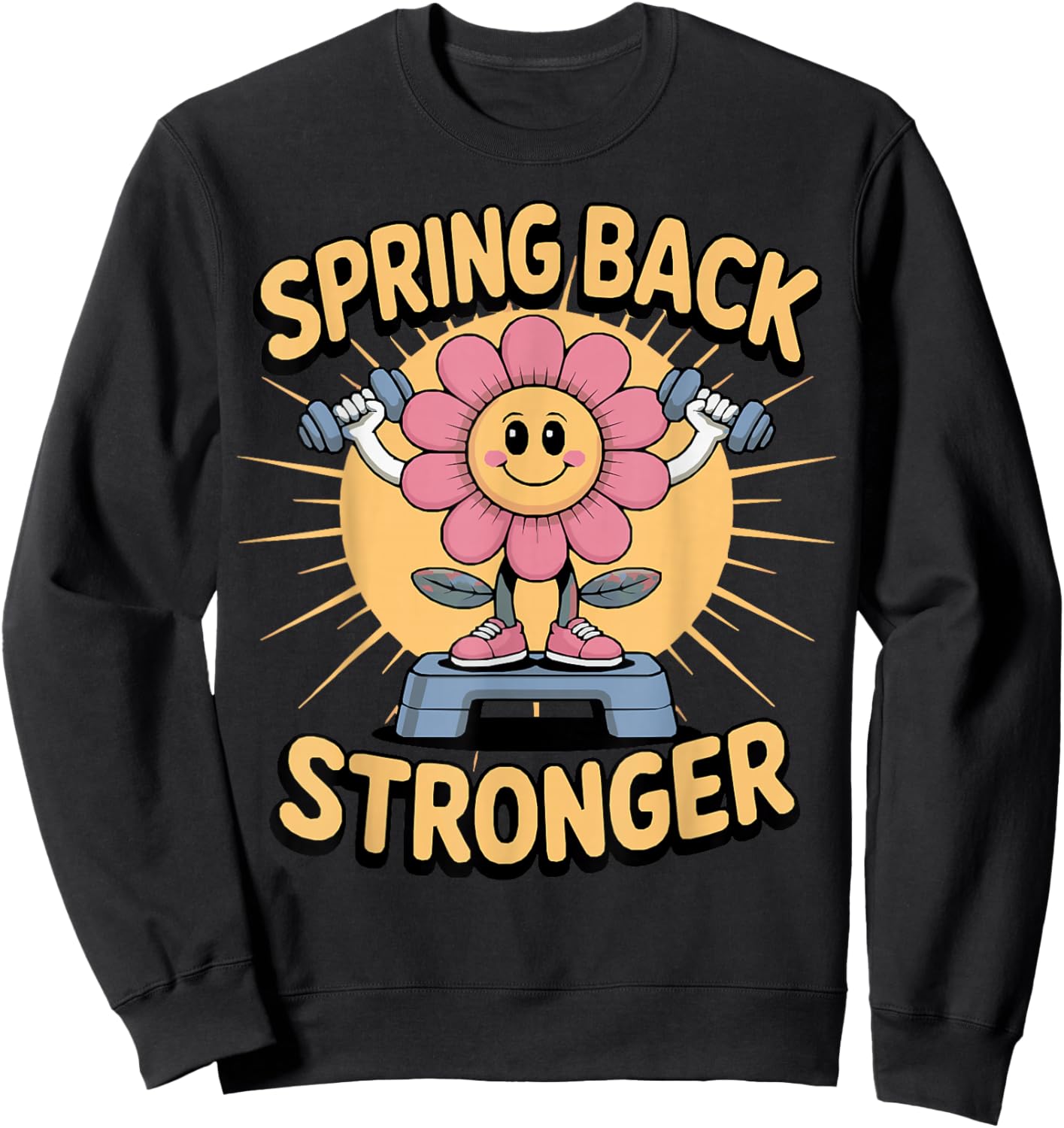 Retro Illustrated PT OT Workout Spring Back Stronger Rehab Sweatshirt - Sweatshirt | Black