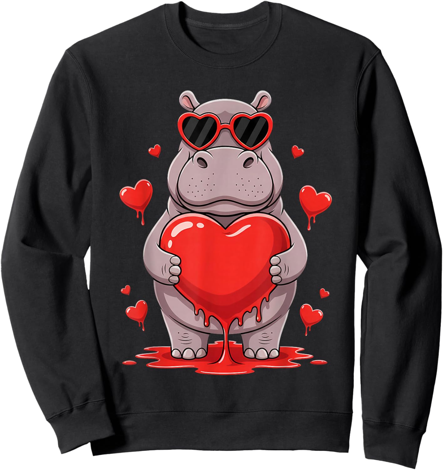 Valentines Day Cute Valentine Hippo Lover Sweatshirt - Sweatshirt | Black