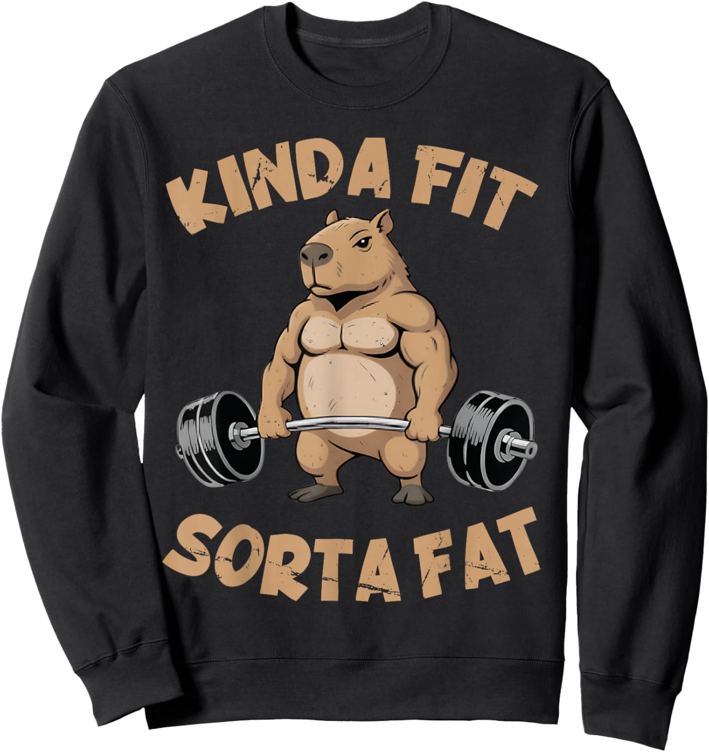 Kinda Fit Sorta Fat Funny Gym Capybara Weightlifting Workout Sweatshirt - Sweatshirt | Black