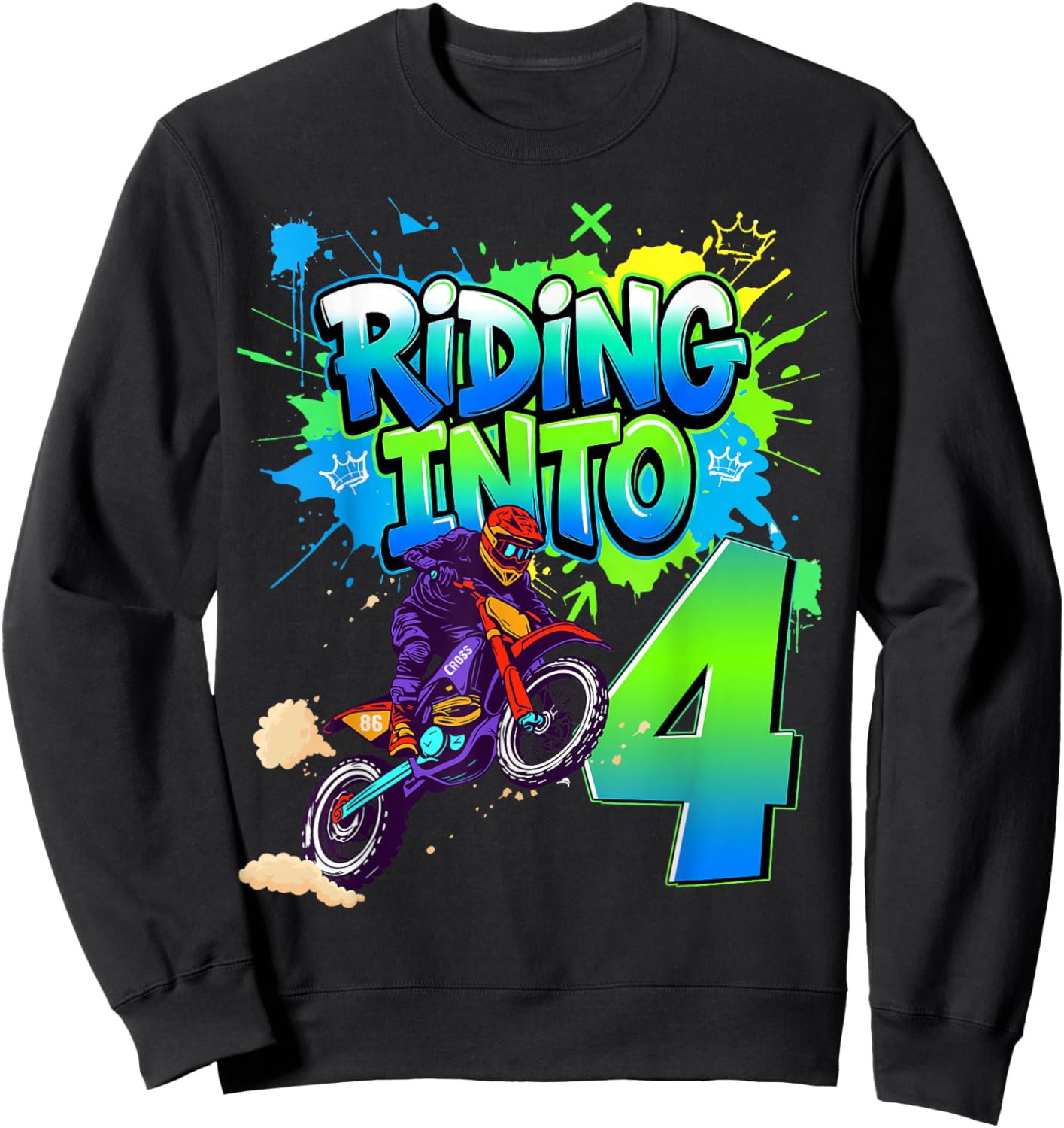 Riding Into 4 Years Old 4th Birthday Dirt Bike Boy Party Sweatshirt - Sweatshirt | Black