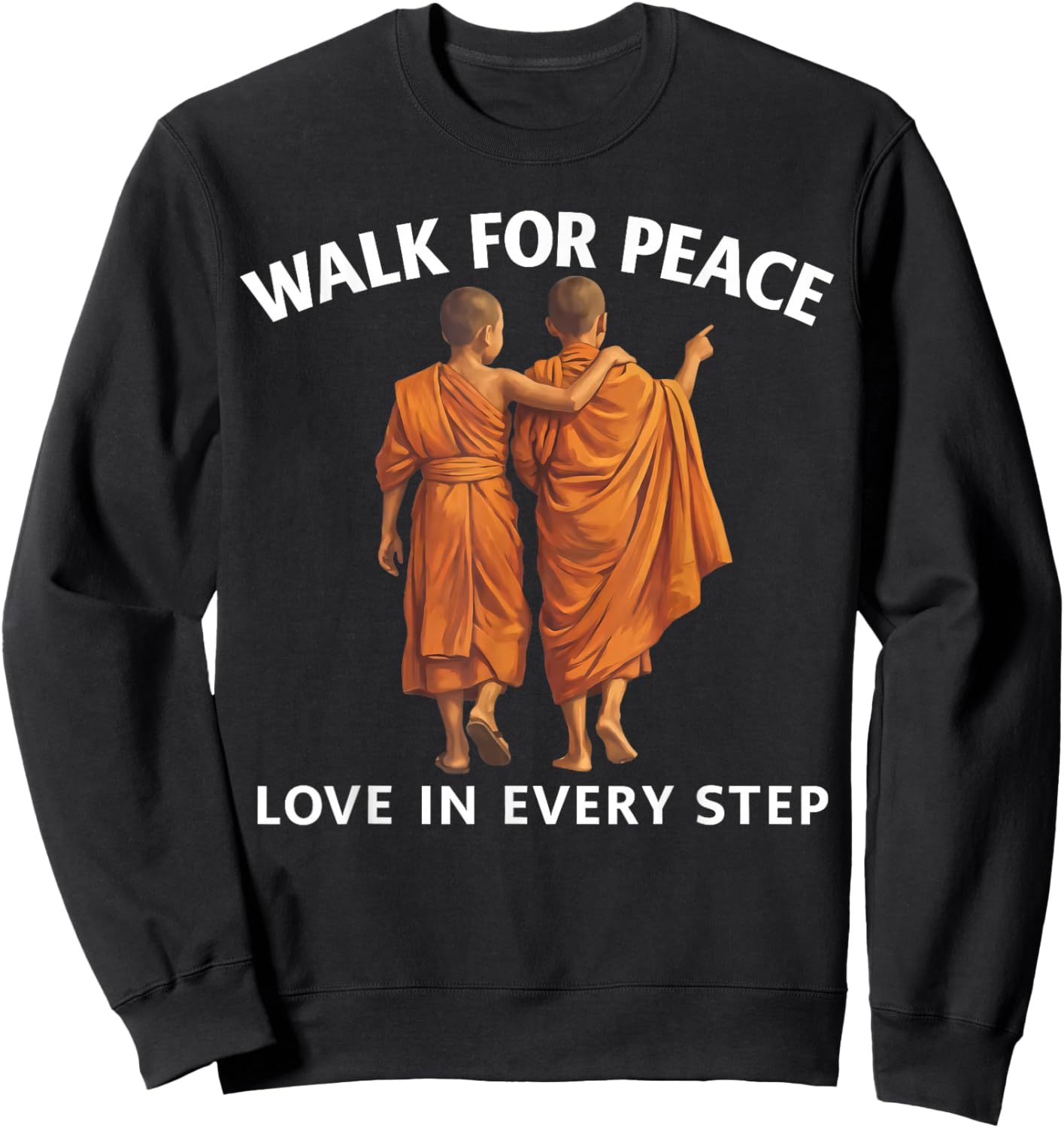 Retro Peace Walking Monks & Dog Minimalist Zen Art Sweatshirt - Sweatshirt | Black