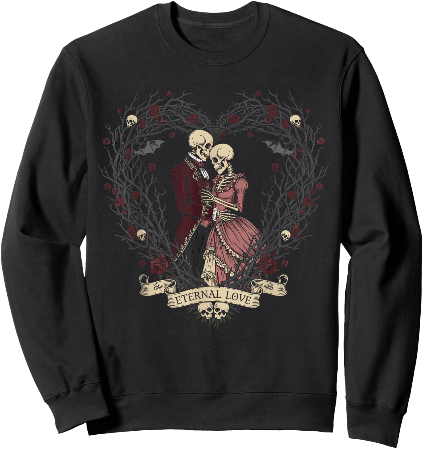 Victorian Gothic Skeleton Thorn Heart Couple Anti Valentine Sweatshirt - Sweatshirt | Black