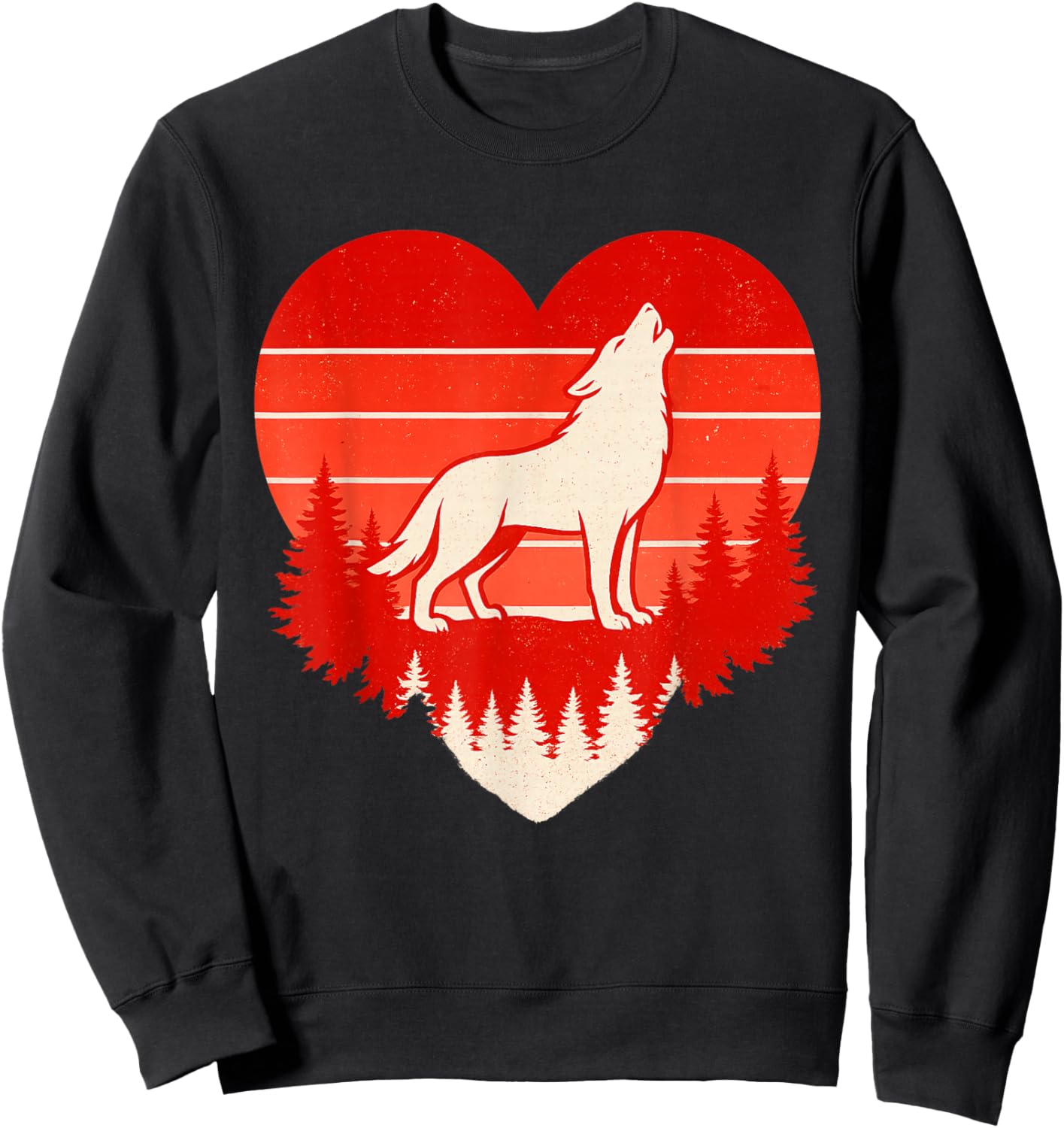 Wolf Girl Valentines Day Vintage Cute Loves Wolves Sweatshirt - Sweatshirt | Black