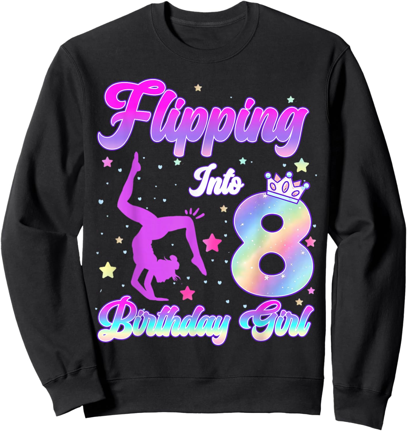 Kids 8th Birthday Girl Gymnastics 8 Year Old Gymnast Girl Sweatshirt - Sweatshirt | Black
