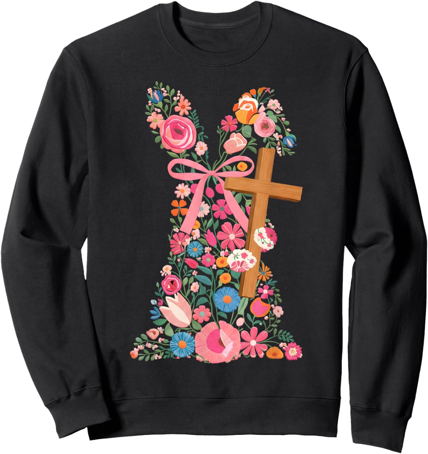 Floral Cross Easter Christian Faith Design Sweatshirt - Sweatshirt | Black