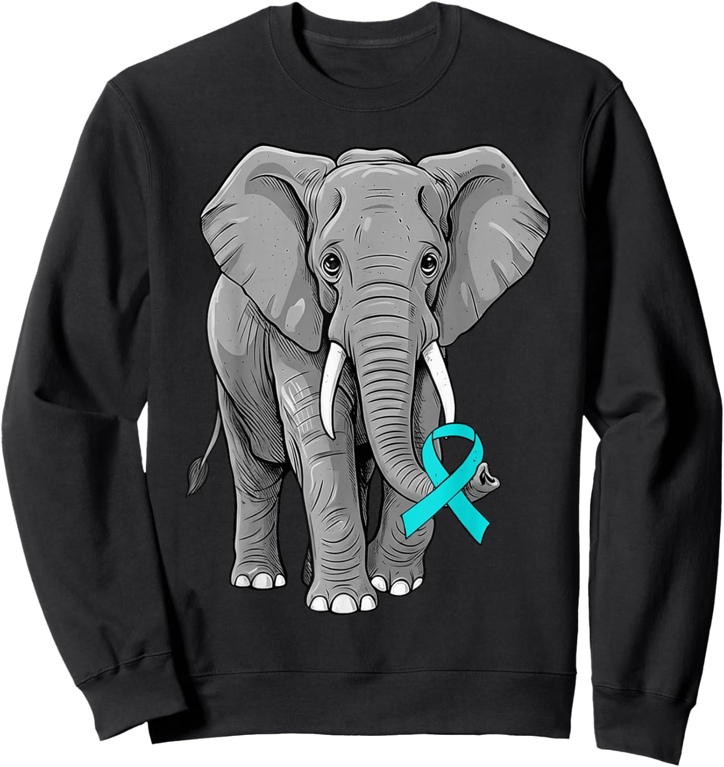 Cervical Cancer Awareness Elephant Ribbon Teal Men Women Kid Sweatshirt - Sweatshirt | Black