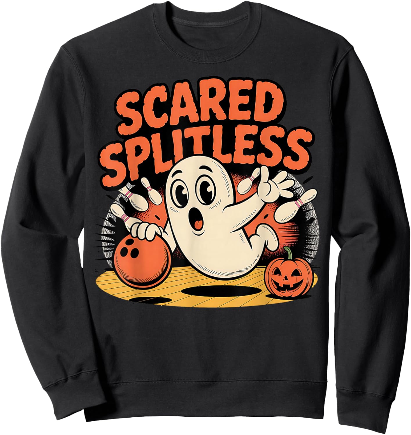 Scared Splitless Ghost Bowling Halloween Fun Design Sweatshirt - Sweatshirt | Black