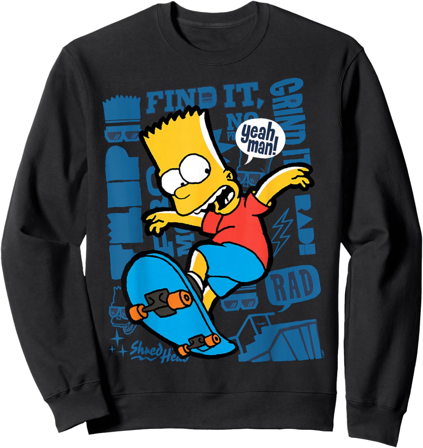 The Simpsons Bart Yeah Man Grind It Rad Skate Sweatshirt - Sweatshirt | Black