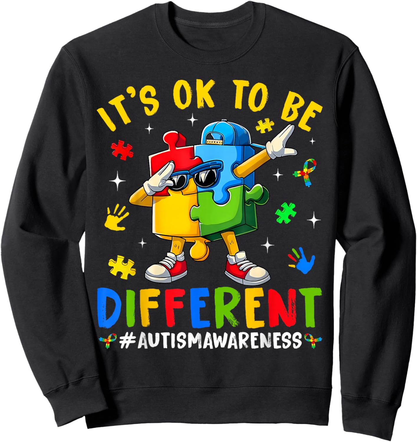 Autism Awareness It's OK to Be Different Dabbing Puzzle Sweatshirt - Sweatshirt | Black