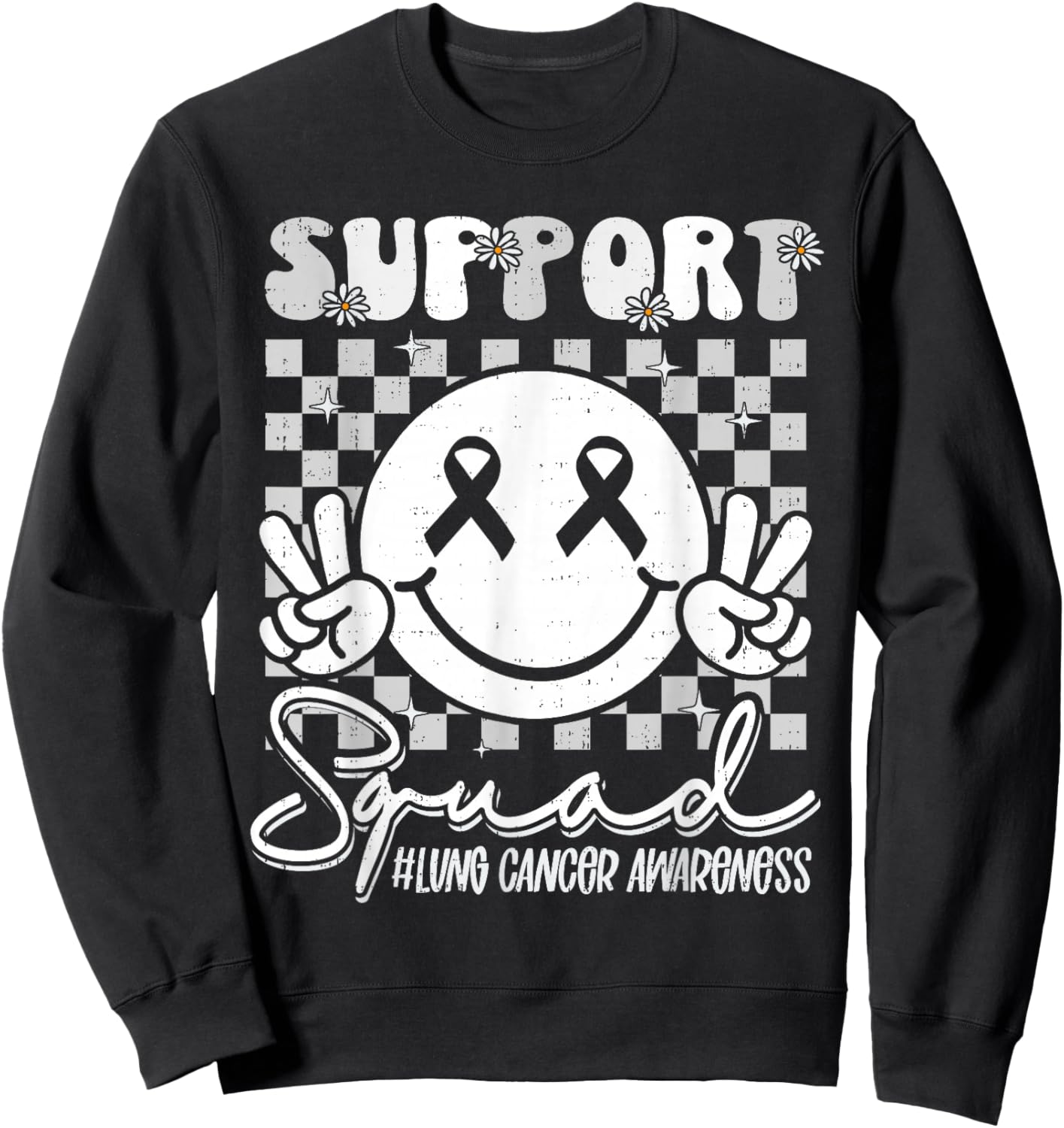Support Lung Cancer Awareness Smile White Ribbon Girls Kids Sweatshirt - Sweatshirt | Black