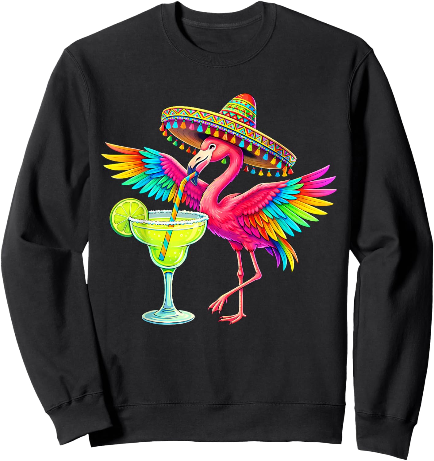 Flamingo Margarita Cinco De Mayo Mexican Party Fiesta Sweatshirt - Sweatshirt | Black