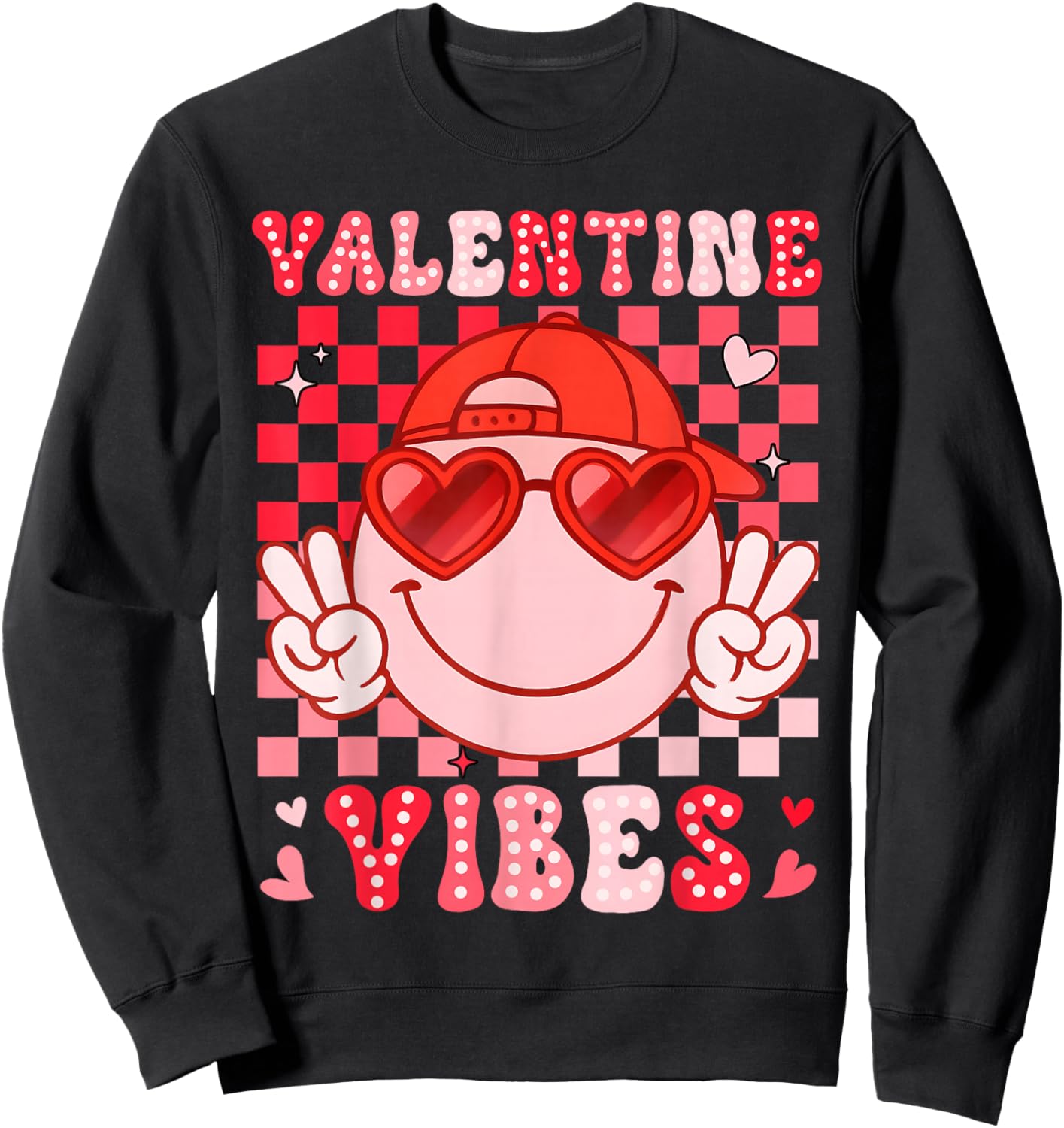 Valentine Vibes Groovy Smile Face Men Women Boy Girl Kids Sweatshirt - Sweatshirt | Black