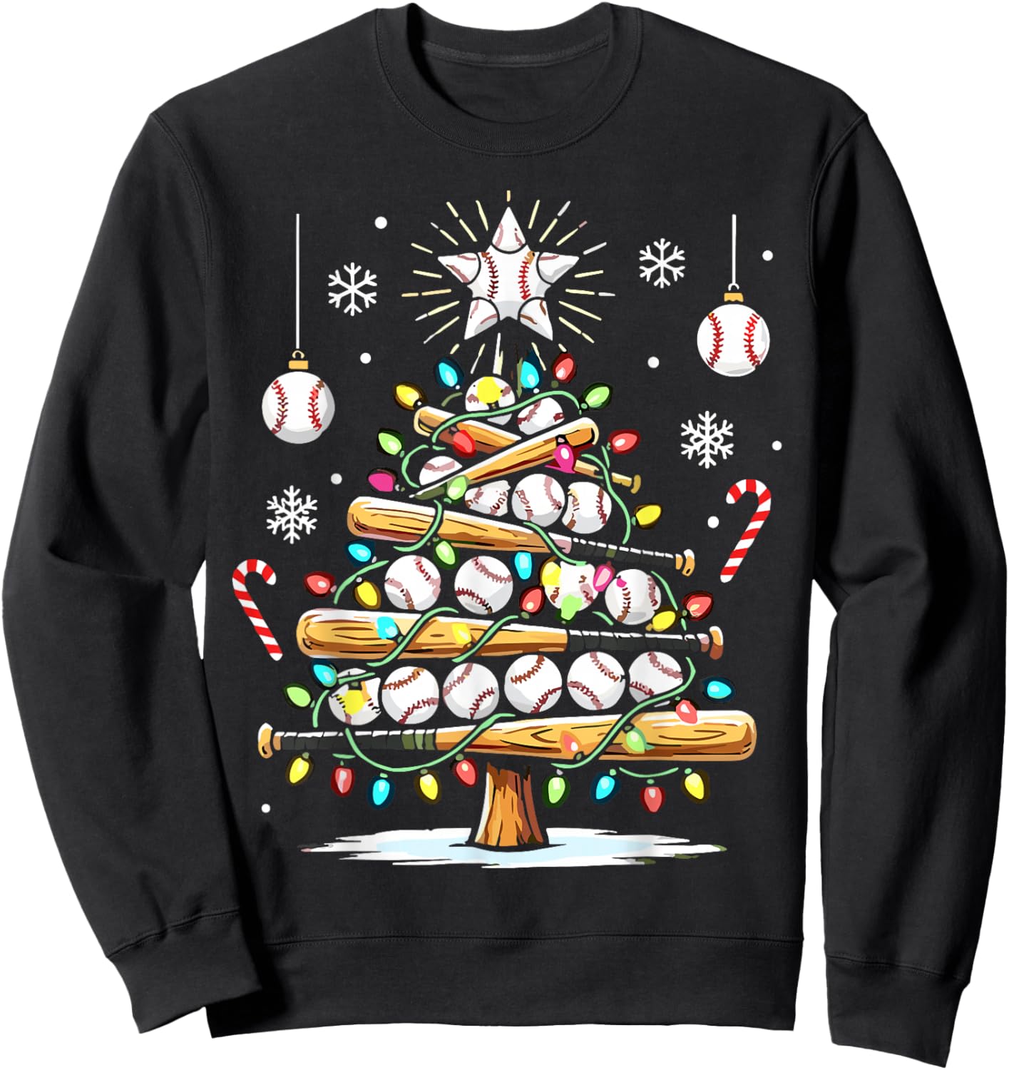Baseball Christmas Tree Lights Sweatshirt - Sweatshirt | Black