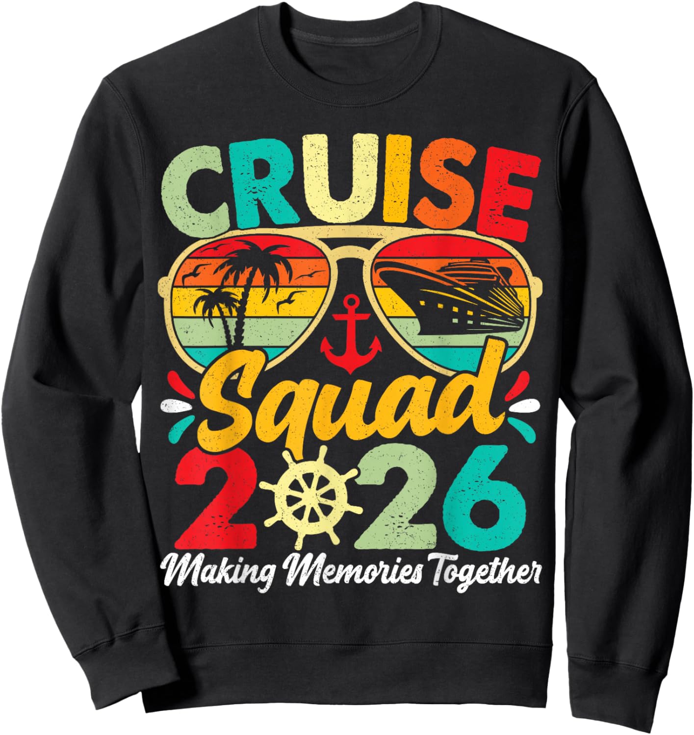 Cruise Squad 2026 Summer Vacation Matching Family Vintage Sweatshirt - Sweatshirt | Black