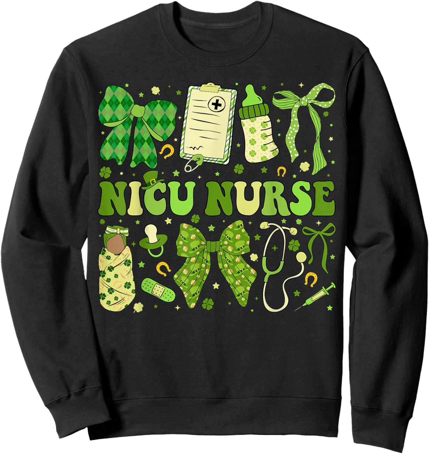 St Patricks NICU Nurse Neonatal Coquette Saint Patrick Sweatshirt - Sweatshirt | Black