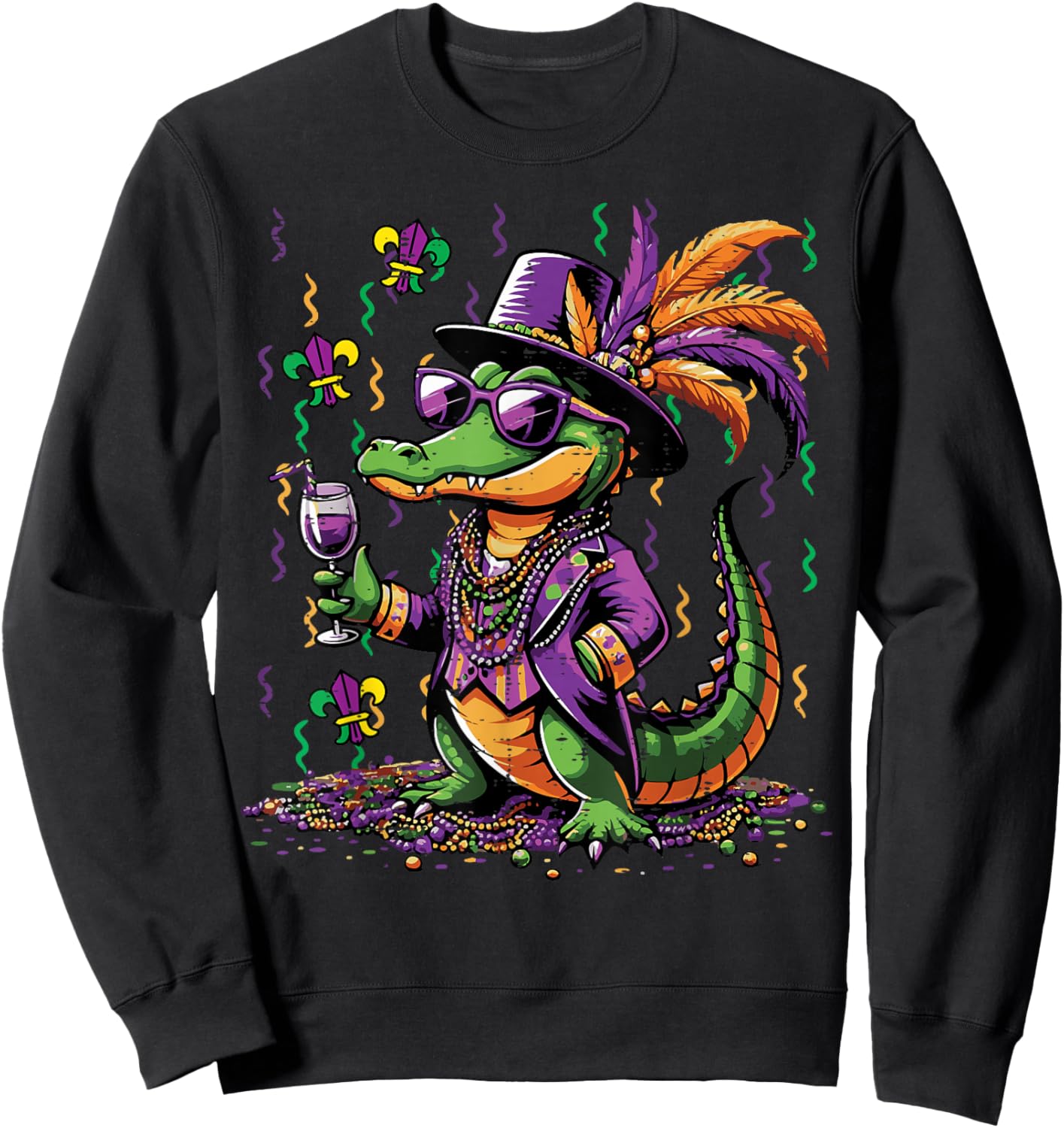 Mardi Gras Alligator Costume Carnival New Orleans Women Men Sweatshirt - Sweatshirt | Black