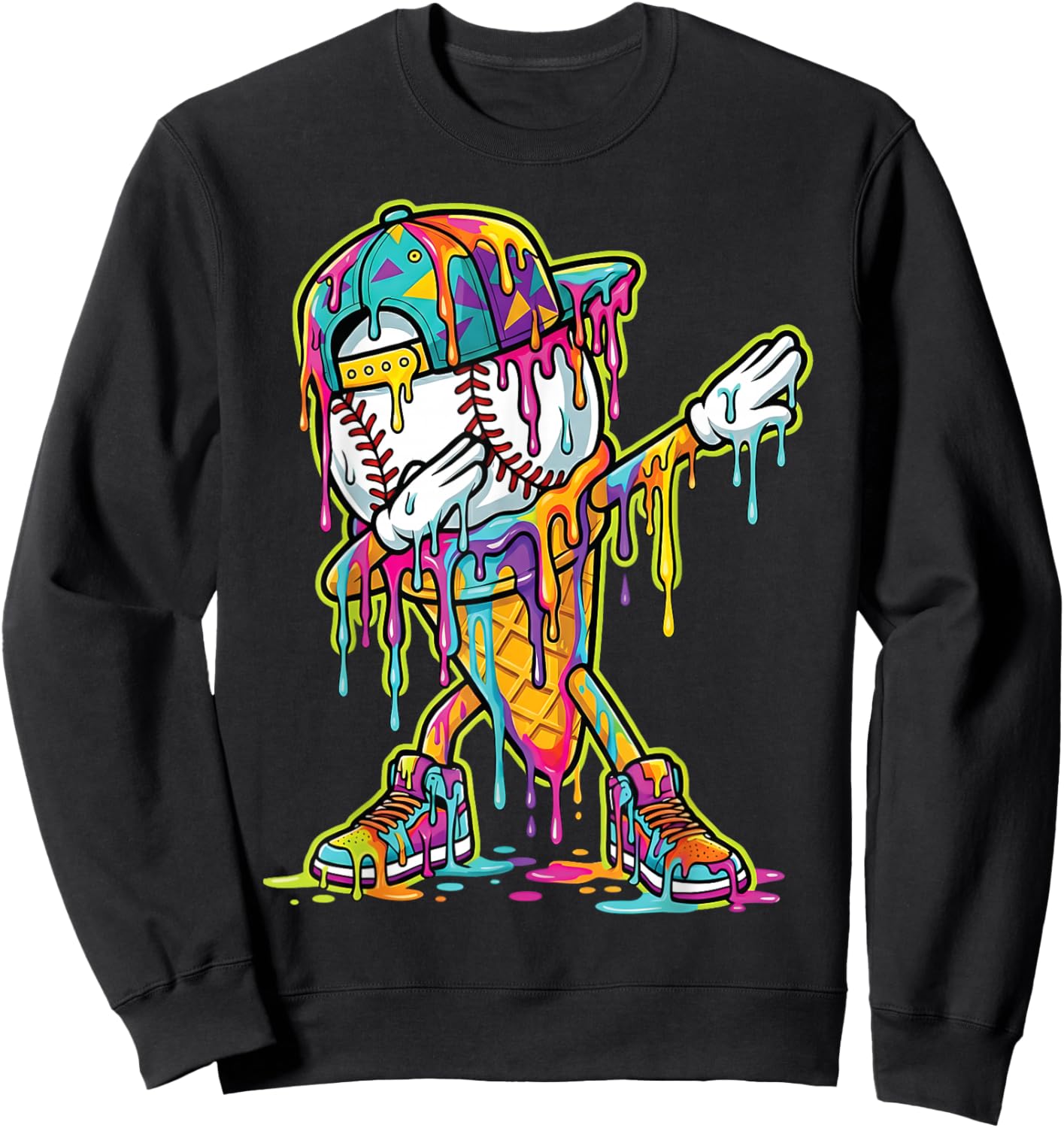 Baseball Ice Cream Dripping Dabbing Baseball Drip Sweatshirt - Sweatshirt | Black