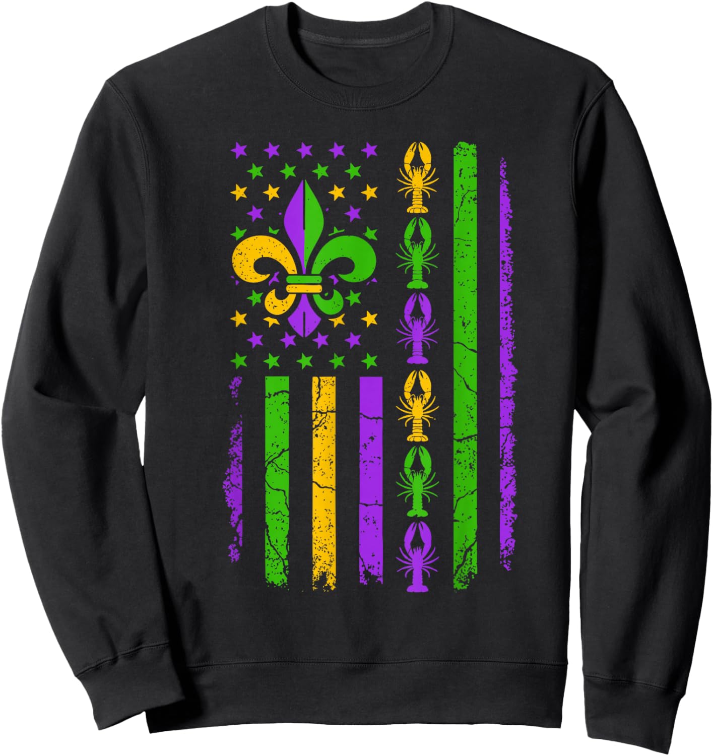 Carnival Mardi Gras USA American Flag Crawfish Parade Outfit Sweatshirt - Sweatshirt | Black