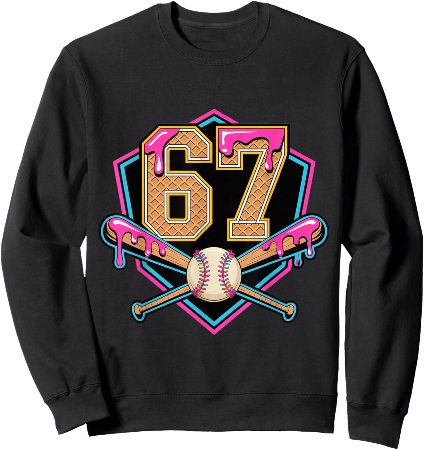 Baseball Drip Number 67 Player Or 67th Birthday Sweatshirt - Sweatshirt | Black