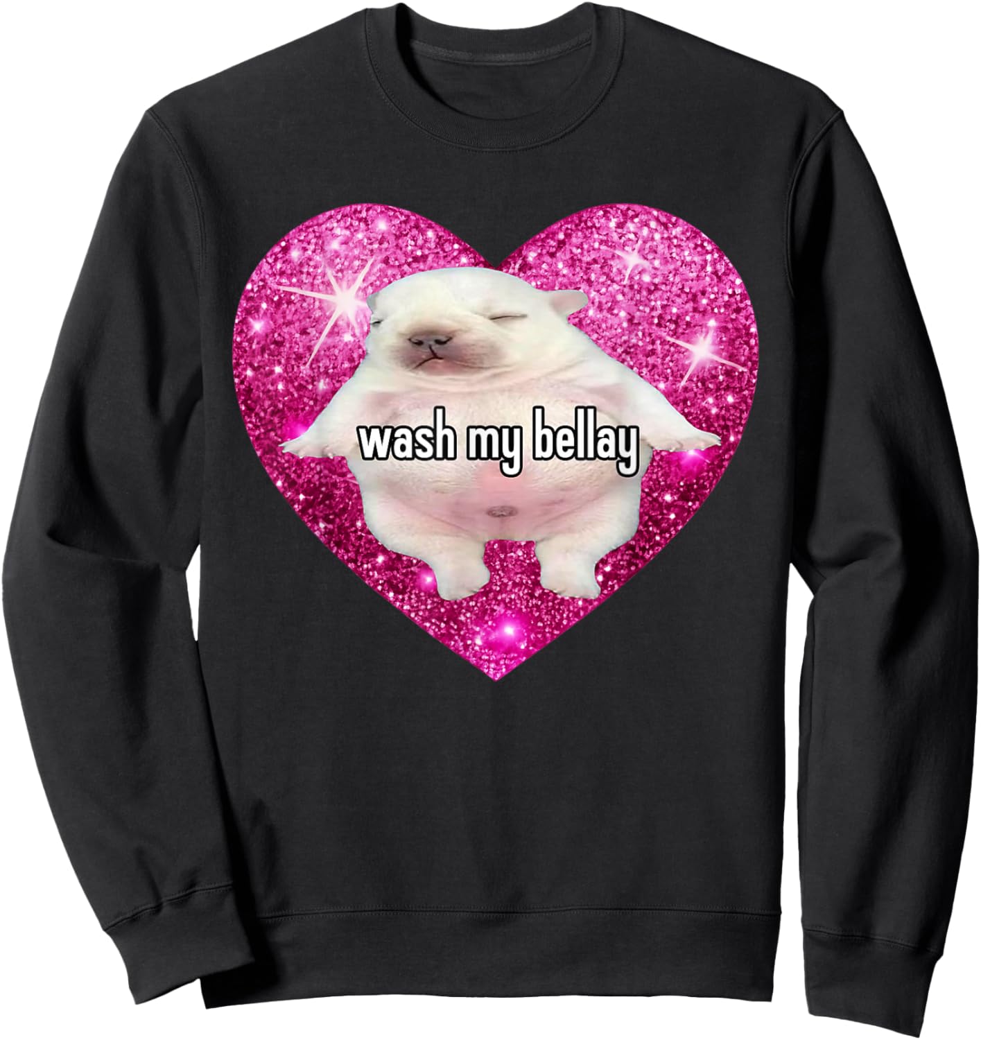Wash My Bellay Heart Pibble Meme Sweatshirt - Sweatshirt | Black