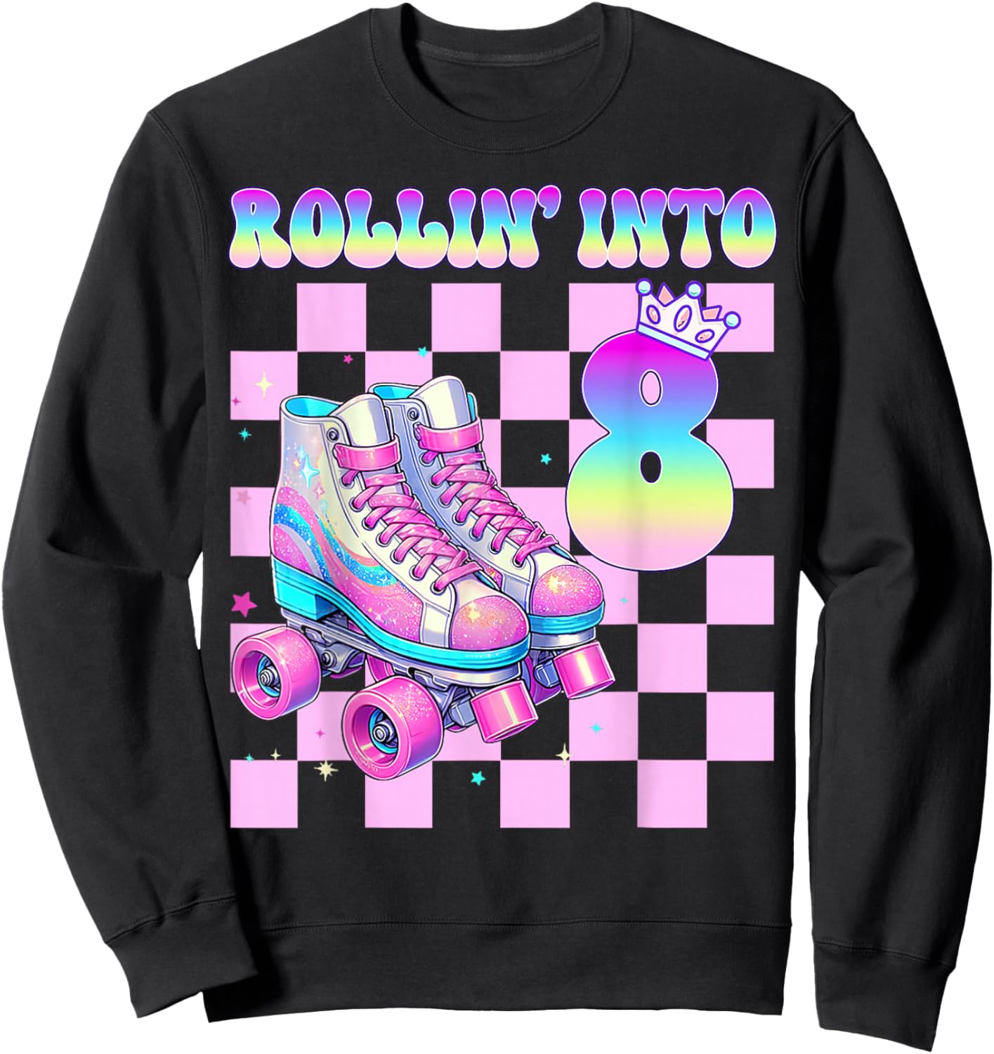 8th Birthday Girl Rolling Skates 8 Year Old Roller Skater Sweatshirt - Sweatshirt | Black
