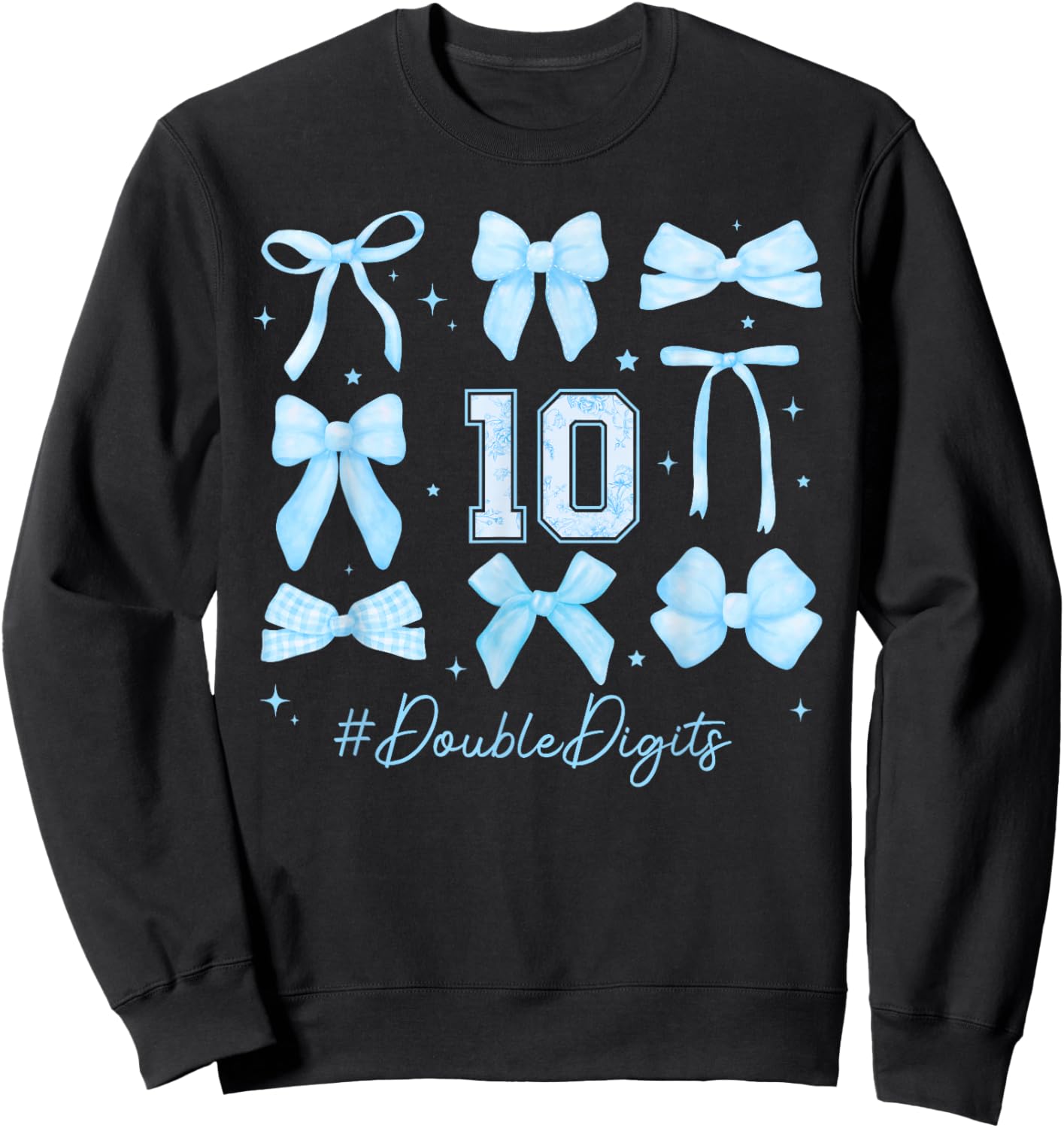 Double Digits Birthday Girl 10th Birthday Coquette Blue Bow Sweatshirt - Sweatshirt | Black