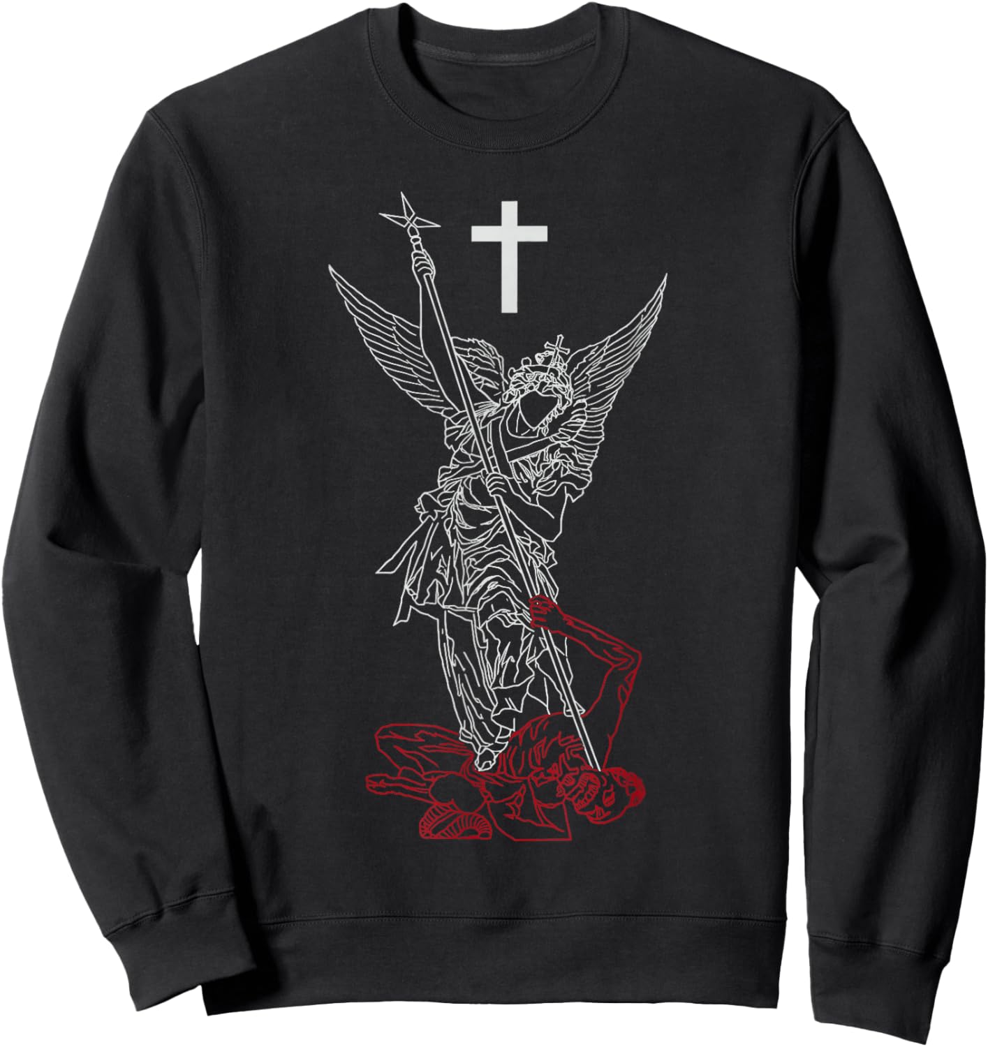 Saint Michael The Archangel Defeating Satan Warrior Faith Sweatshirt - Sweatshirt | Black