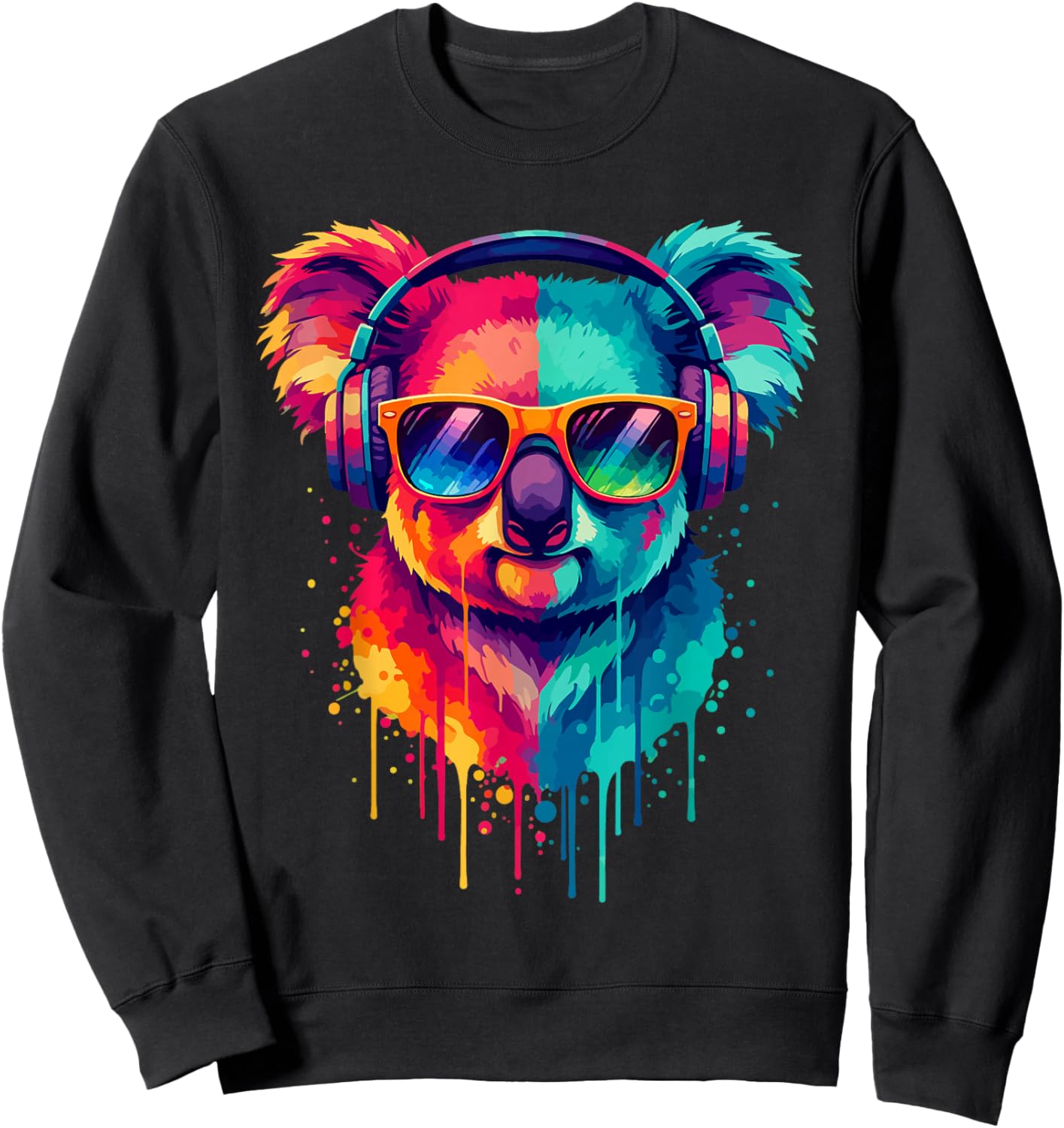 Koala Bear Wearing Headphones and Sunglasses EDM Rave Design Sweatshirt - Sweatshirt | Black