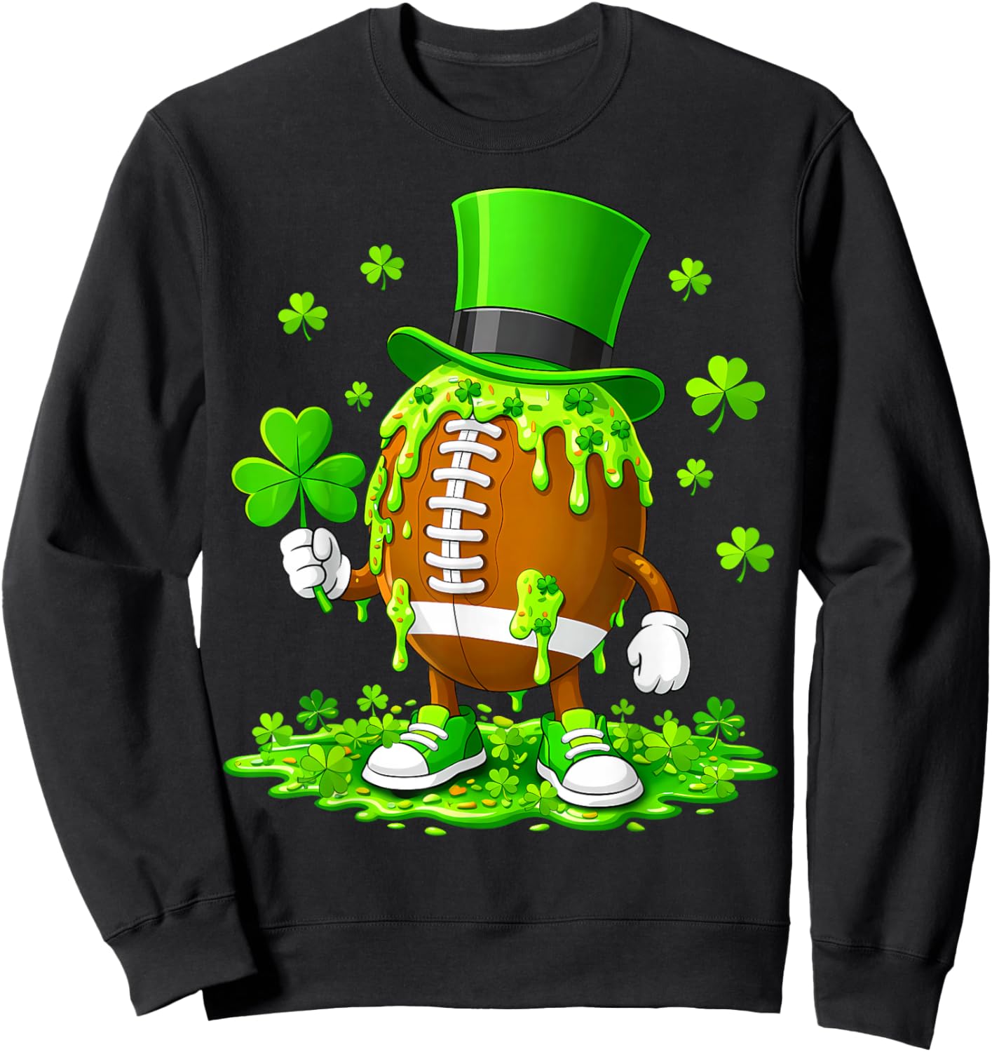 Boy Football St Patricks Day Drip Ice Cream Shamrock Men Kid Sweatshirt - Sweatshirt | Black