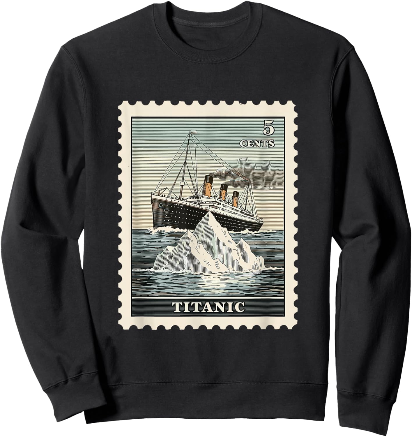 Vintage Titanic Ship Iceberg Stamp Historical Art Sweatshirt - Sweatshirt | Black