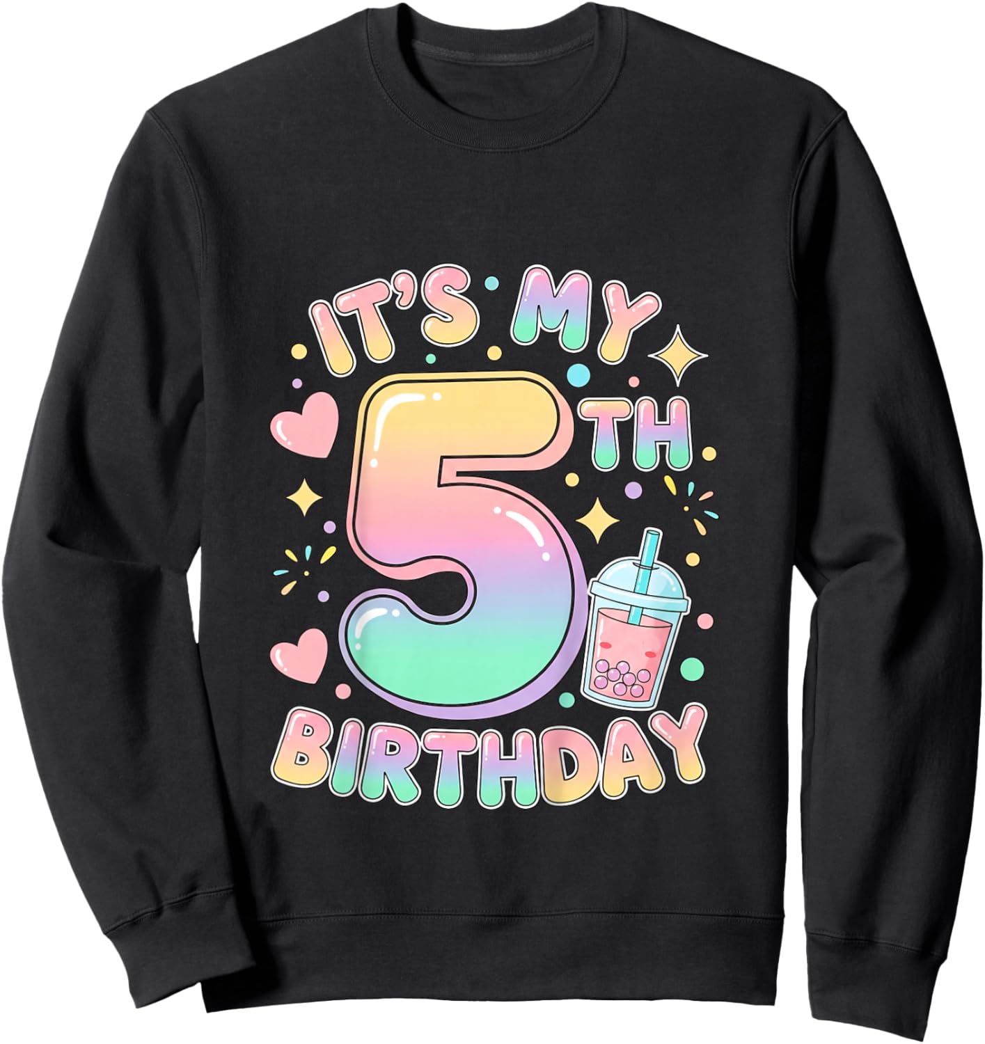 It's My 5th Birthday Bubble Boba Tea Party 5 Year Old Girl Sweatshirt - Sweatshirt | Black