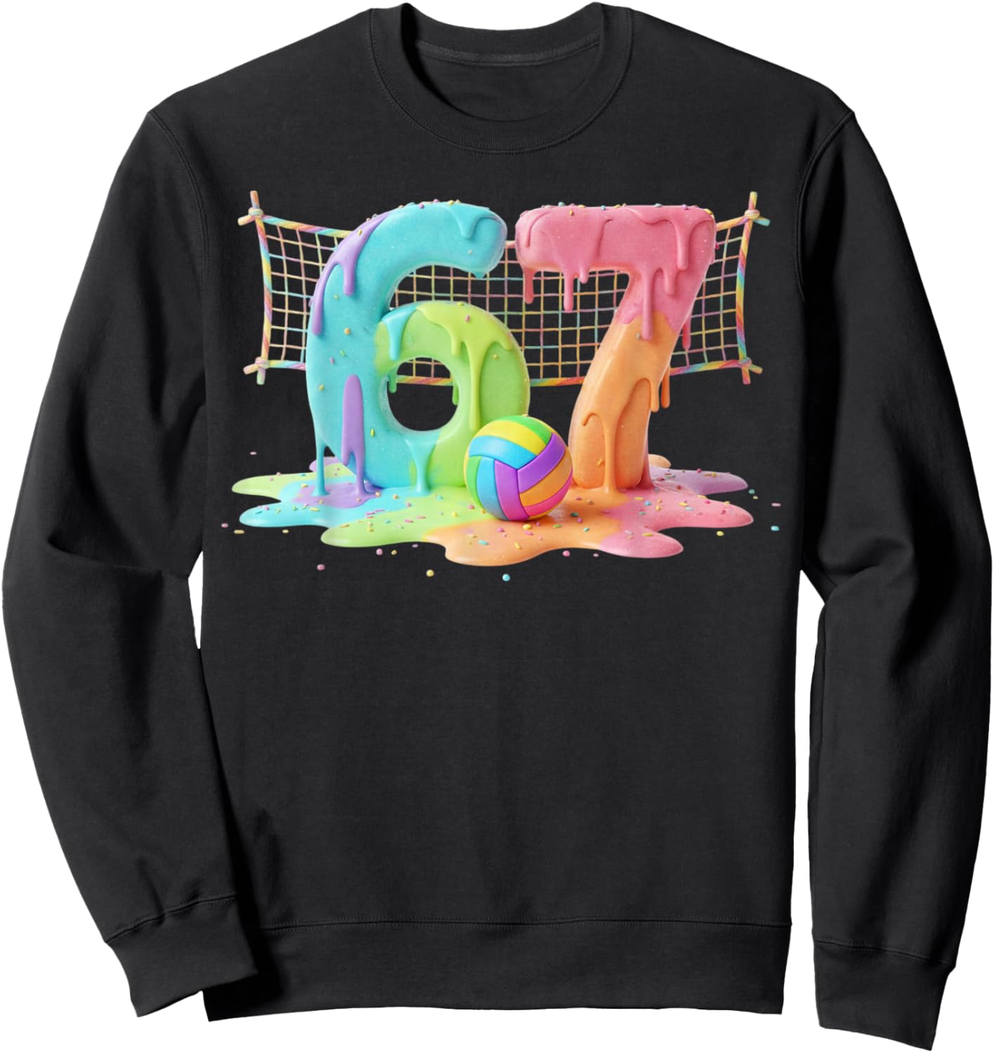 Kids Meme 67 Six 6 Seven 7 Icecream Drip Volleyball Net Shoe Sweatshirt - Sweatshirt | Black