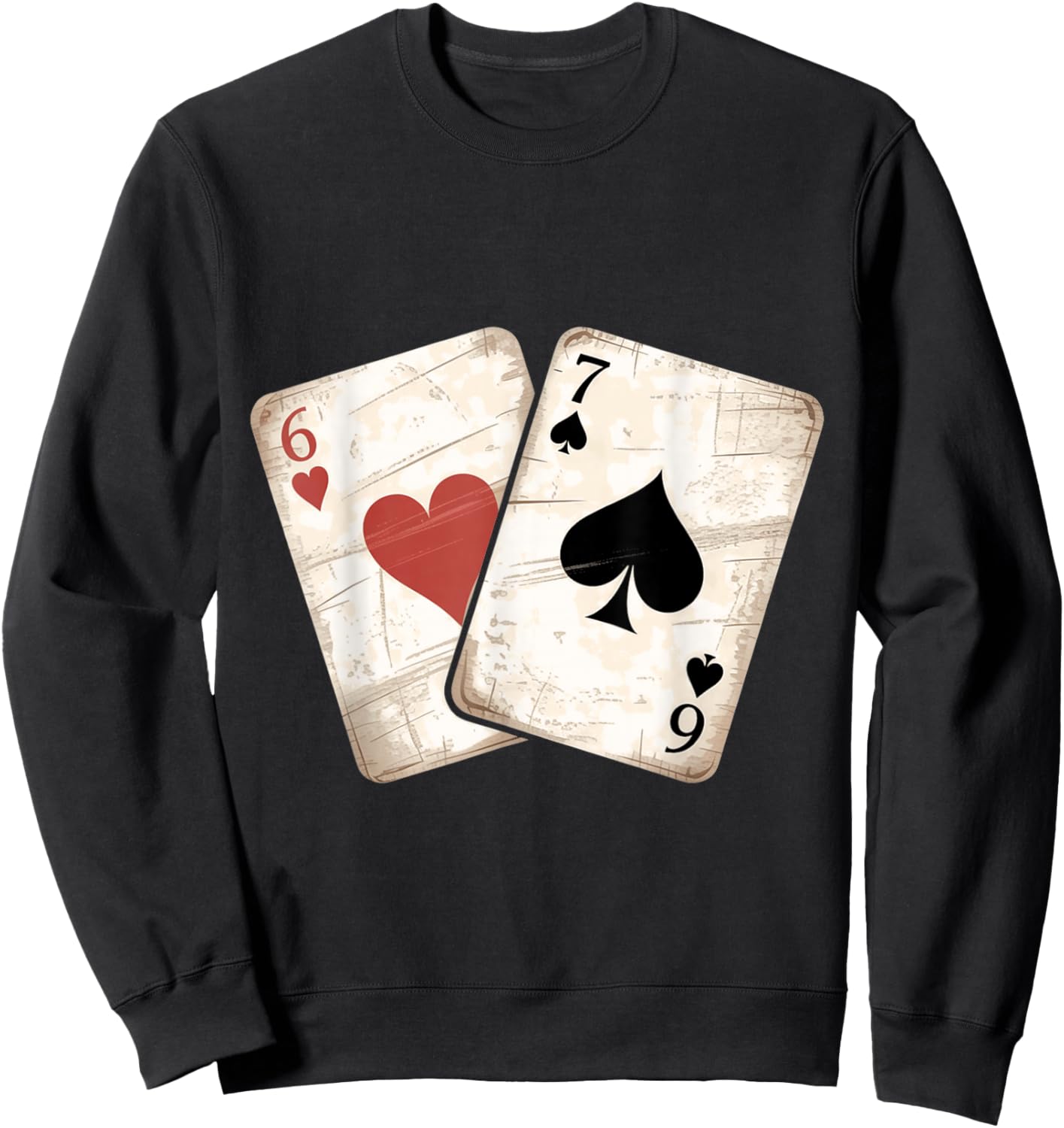 Six Seven Playing Cards Vintage 67 Funny Meme Classic Humor Sweatshirt - Sweatshirt | Black