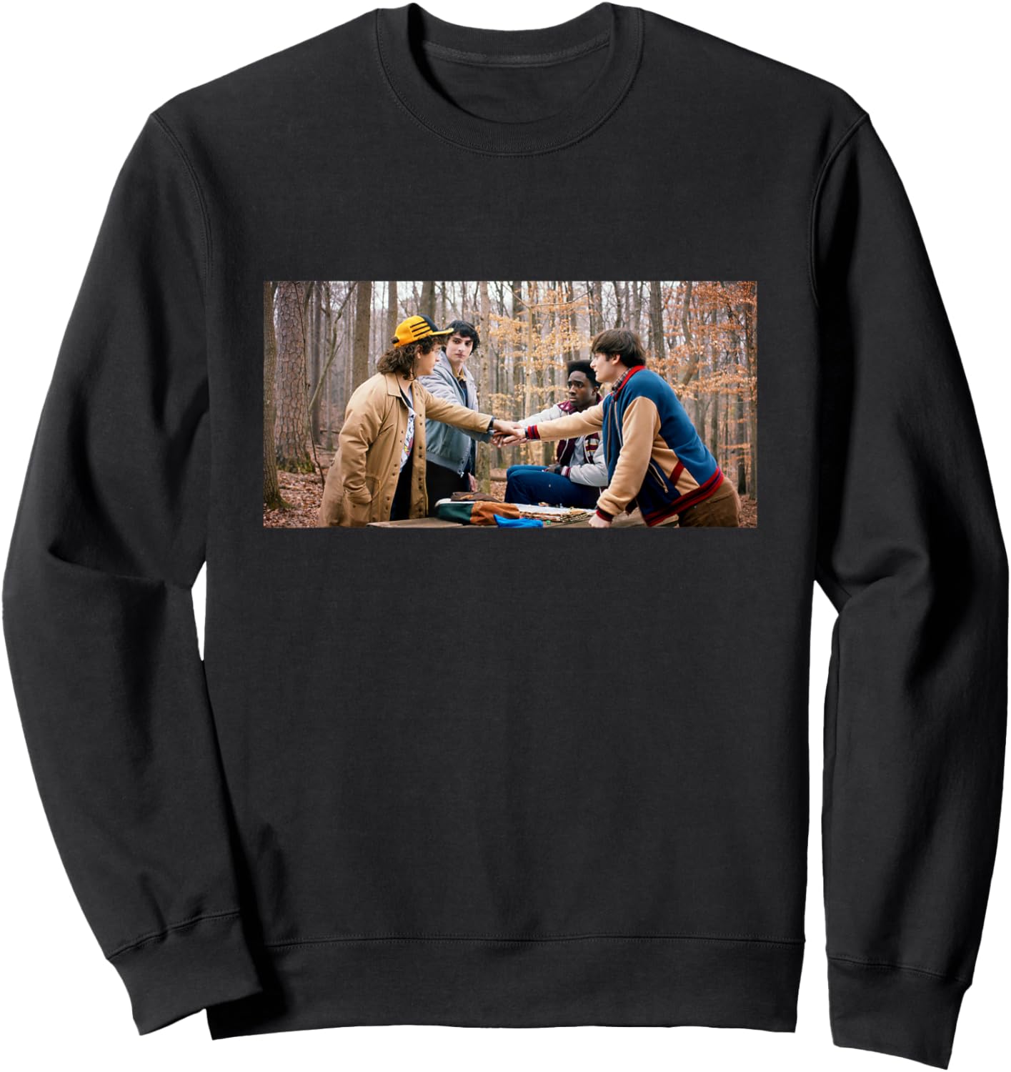Stranger Things Season 5 Dustin Mike Will & Lucas in Forest Sweatshirt - Sweatshirt | Black