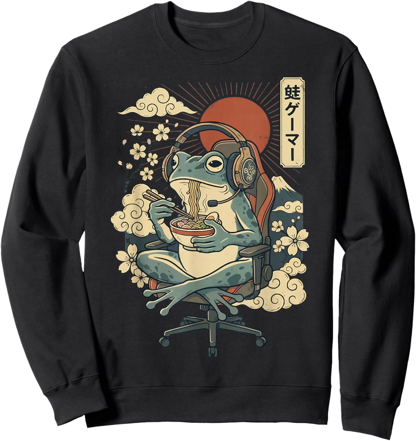 Japanese Gamer Frog Japan Anime Gaming Sweatshirt - Sweatshirt | Black