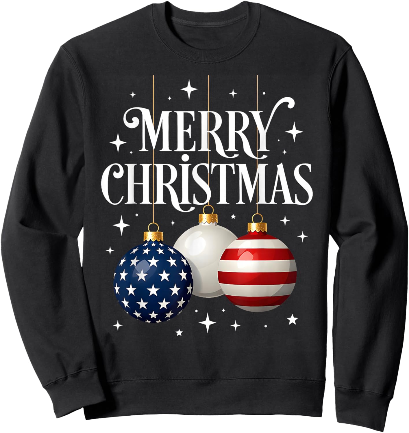 American Flag Merry Christmas Tree Baubles US Patriotic Xmas Sweatshirt - Sweatshirt | Black