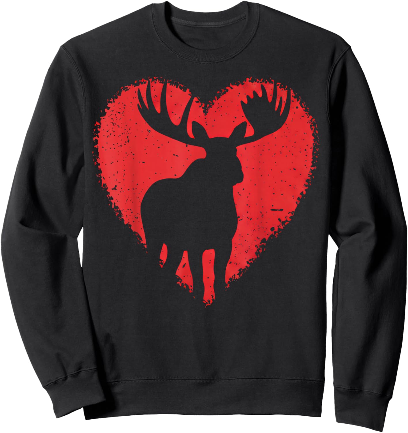 Moose Lover Valentines Day Cute Red Heart Wild Animal Sweatshirt - Sweatshirt | Black